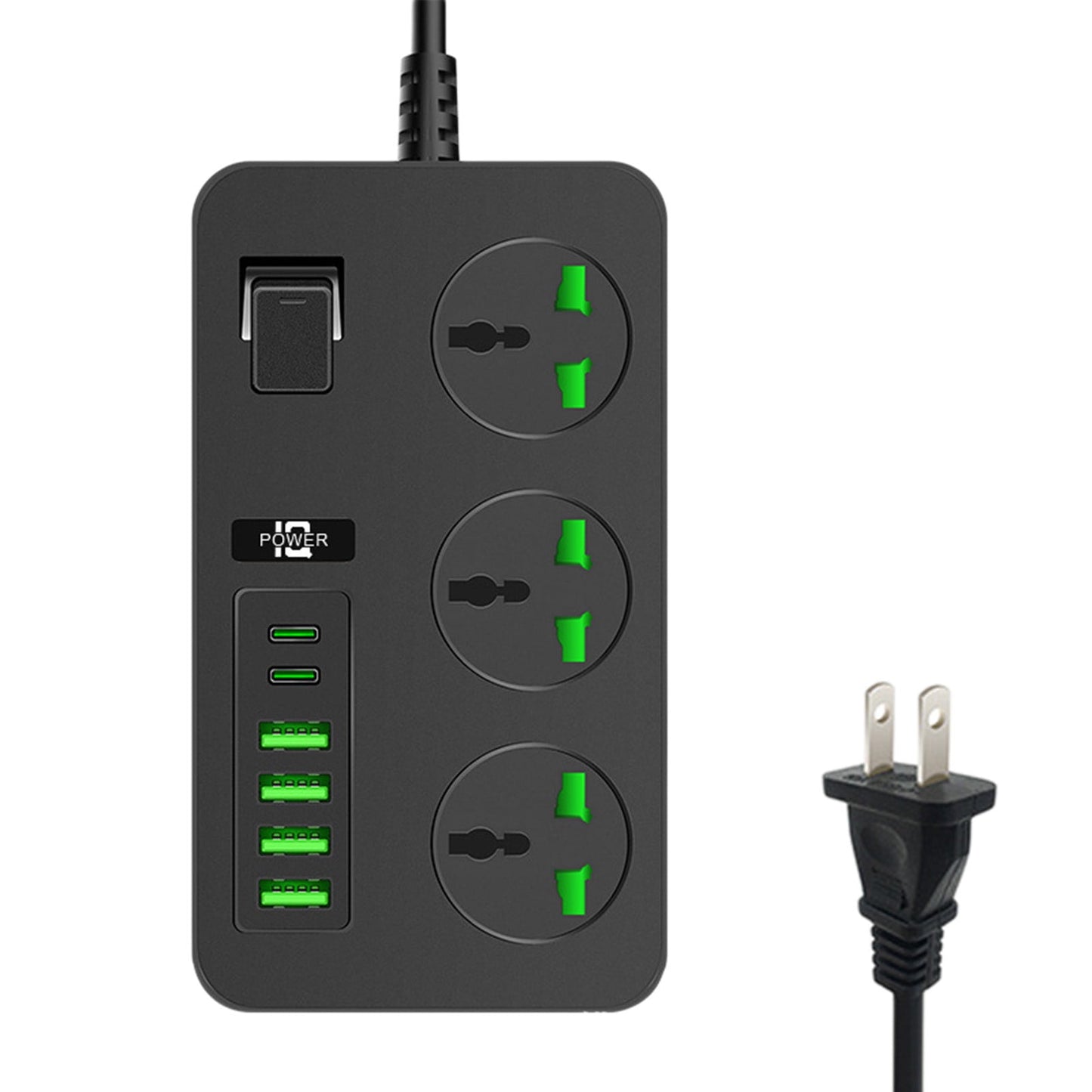 RKZDSR Surge Protector Power Strip with 3 Outlets & 6 USB Ports, 6.7x3.9x0.9in 3000W Extension Cord with On/Off Switches for Office & Dorm Room