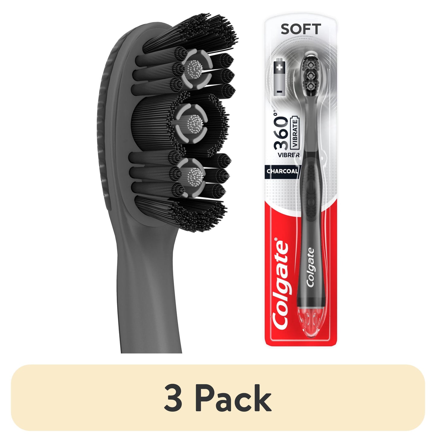 Colgate 360 Vibrate Charcoal Battery Powered Electric Toothbrush with Soft Bristles, 1 Pack