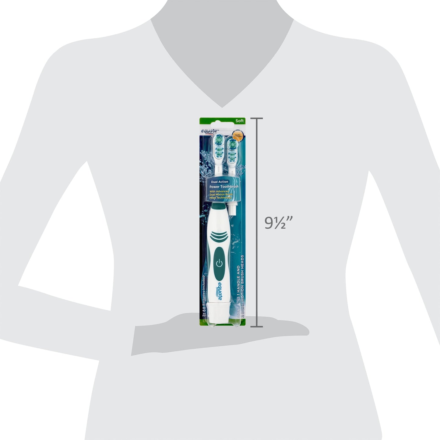 Equate Advanced Dual Action Battery-Powered Electric Toothbrush with 2 Replacement Heads, White