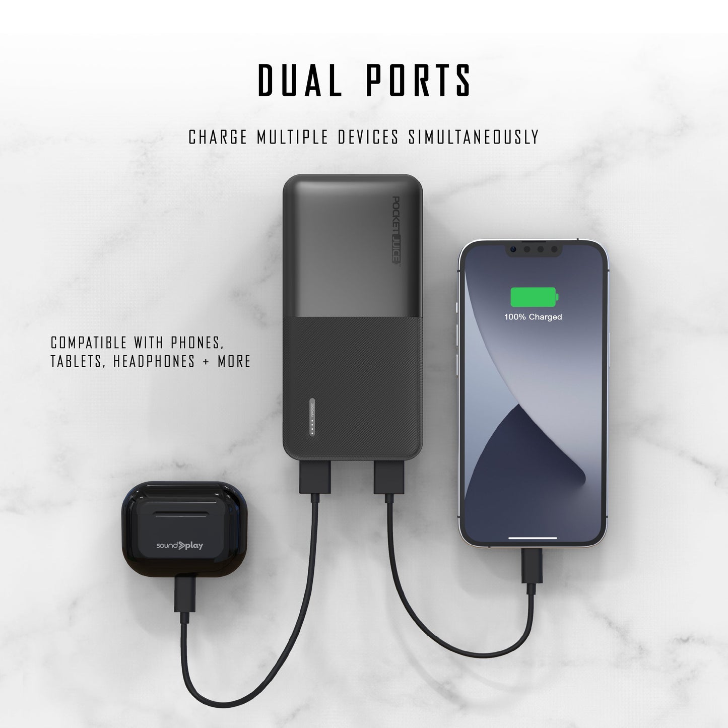 Pocket Juice Slim Pro 20,000mAh, Portable Power Bank and Charger with Dual USB Ports, Black
