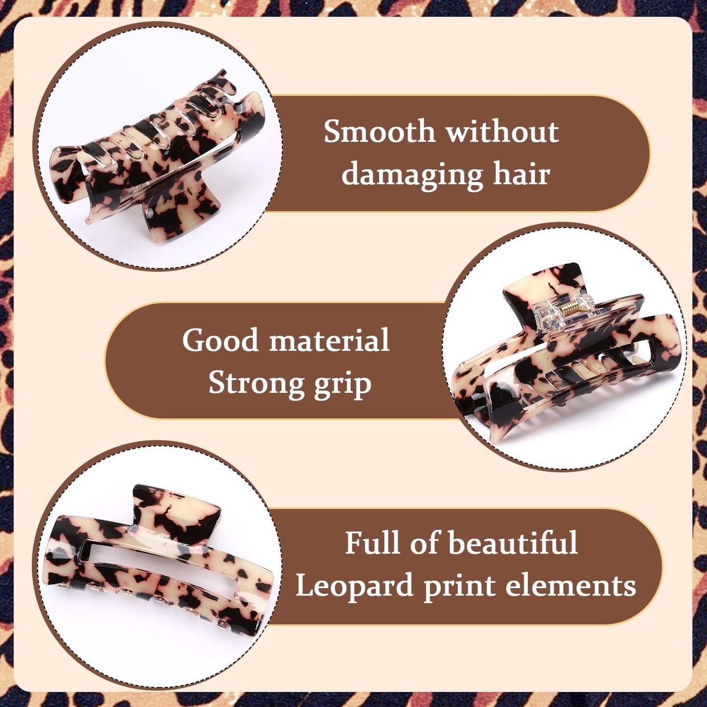 4Pcs Tortoise Hair Claw Clips, Acetate Hair Claw Clip Acrylic French Hair Banana Barrettes Jaw Clips, Stylish Hair Accessories For Women 3.15 Inch Fashion Strong Hold For Thick Thin Hair,442-9838-G14