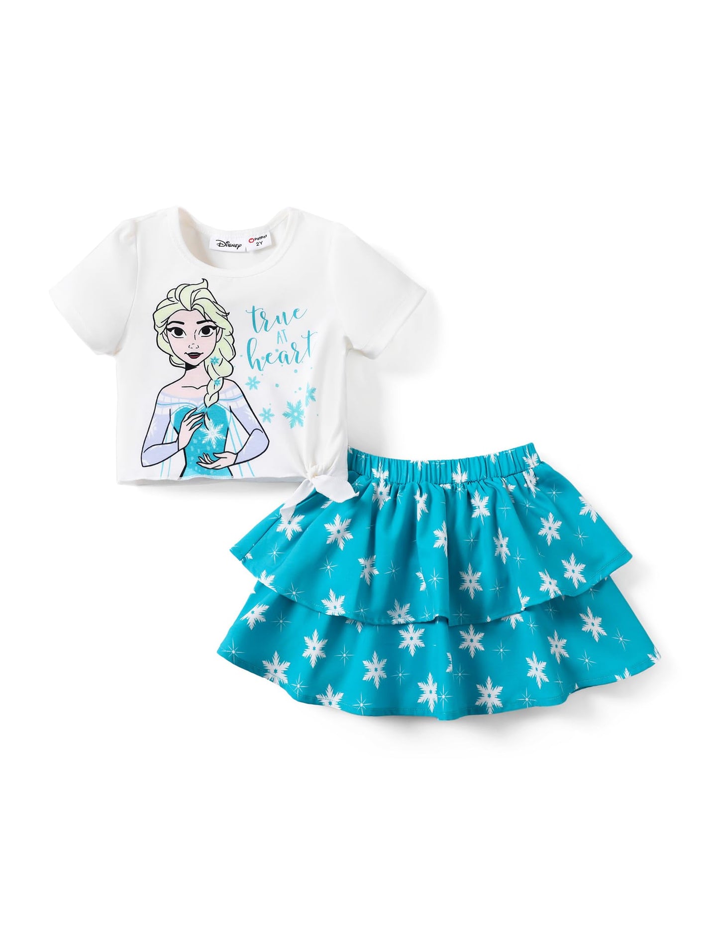 Disney Frozen Elsa Stitch Minnie Princess Toddler Girls' T-Shirt & Double Ruffle Skirt 2 Piece Outfit Summer Clothes Set 2-9Y