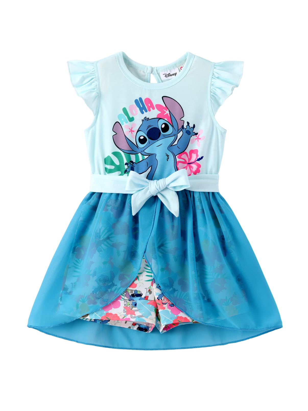 Disney Princess Frozen Elsa Minnie Mouse Stitch Toddler Girl Romper With Skirt Overlay Summer Jumpsuit with Bow 2-6 Years