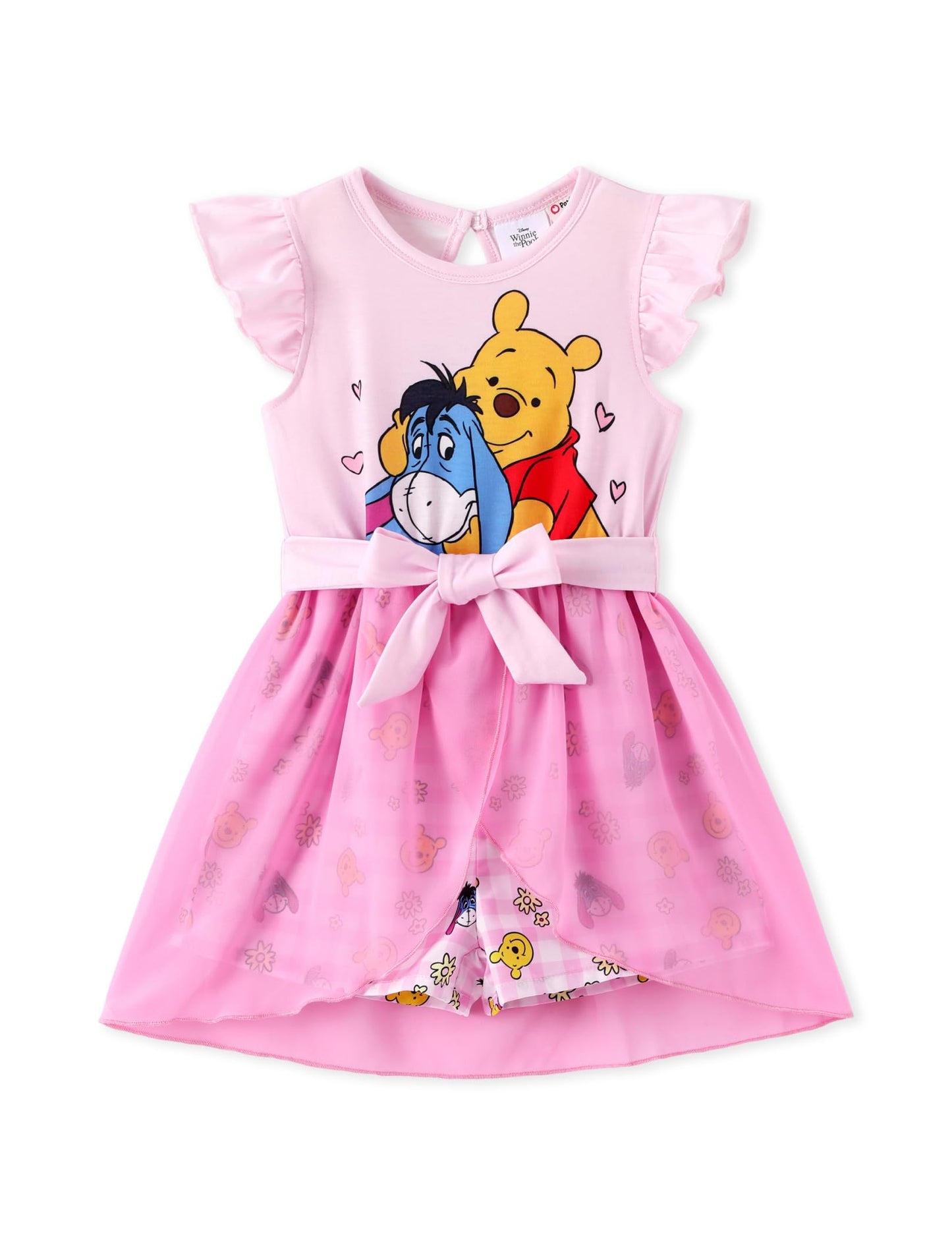 Disney Princess Frozen Elsa Minnie Mouse Stitch Toddler Girl Romper With Skirt Overlay Summer Jumpsuit with Bow 2-6 Years