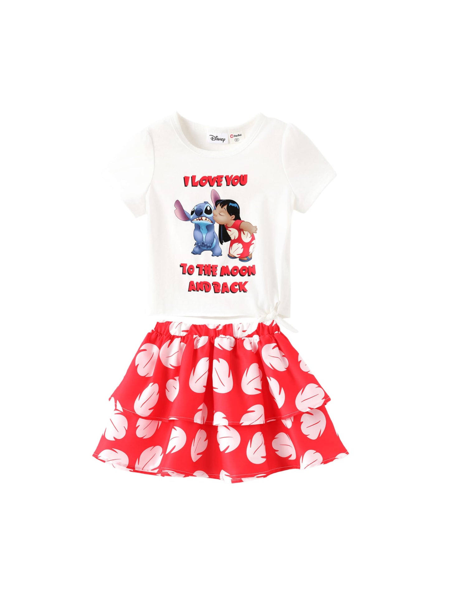 Disney Frozen Elsa Stitch Minnie Princess Toddler Girls' T-Shirt & Double Ruffle Skirt 2 Piece Outfit Summer Clothes Set 2-9Y