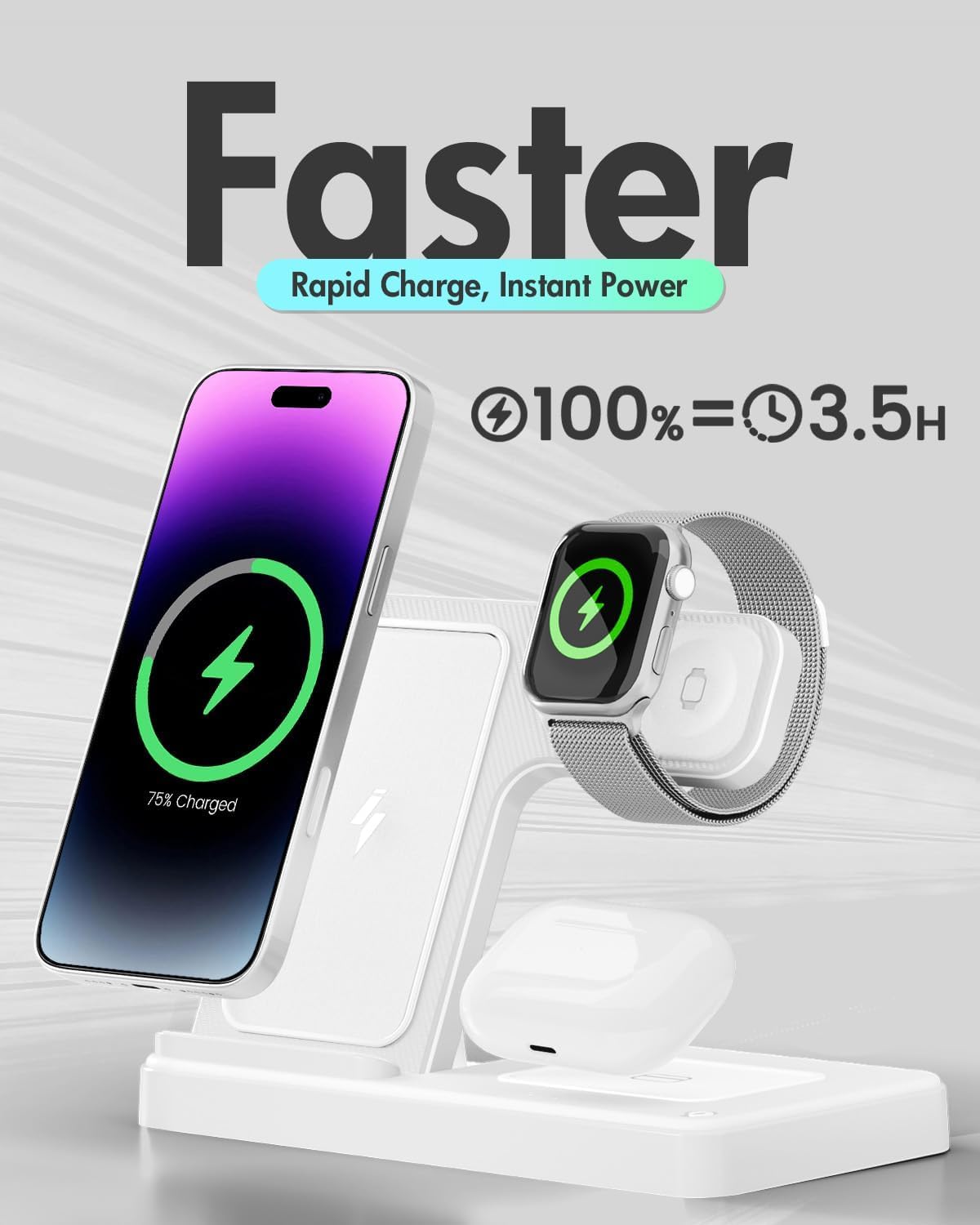 Wireless Charger Charging Station: 3 in 1 Charger Stand for Apple Multiple Devices Product for iPhone 16 15 14 Pro Max 13 12 11 for Watch 10 9 8 7 6 5 4 3 2 SE & Ultra for Airpods 4 3 2 Pro