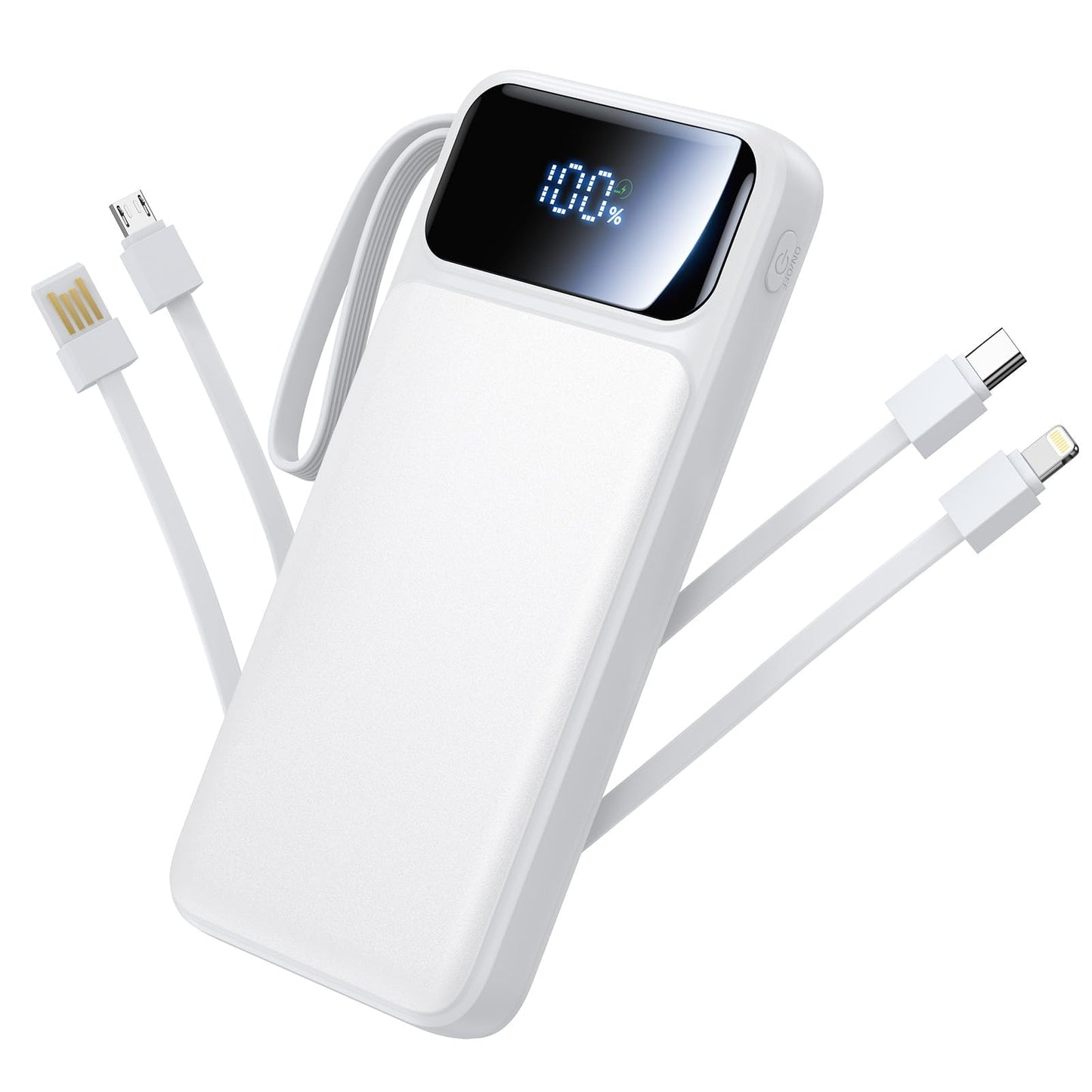 Power Bank, Portable Charger with Built in Cable 22.5W Fast Charging Battery Pack 10000mAh Slim 6 Outputs 3 Inputs LED Display Phone Charger for iPhone Samsung Pixel Moto iPad Travel Essential Gift