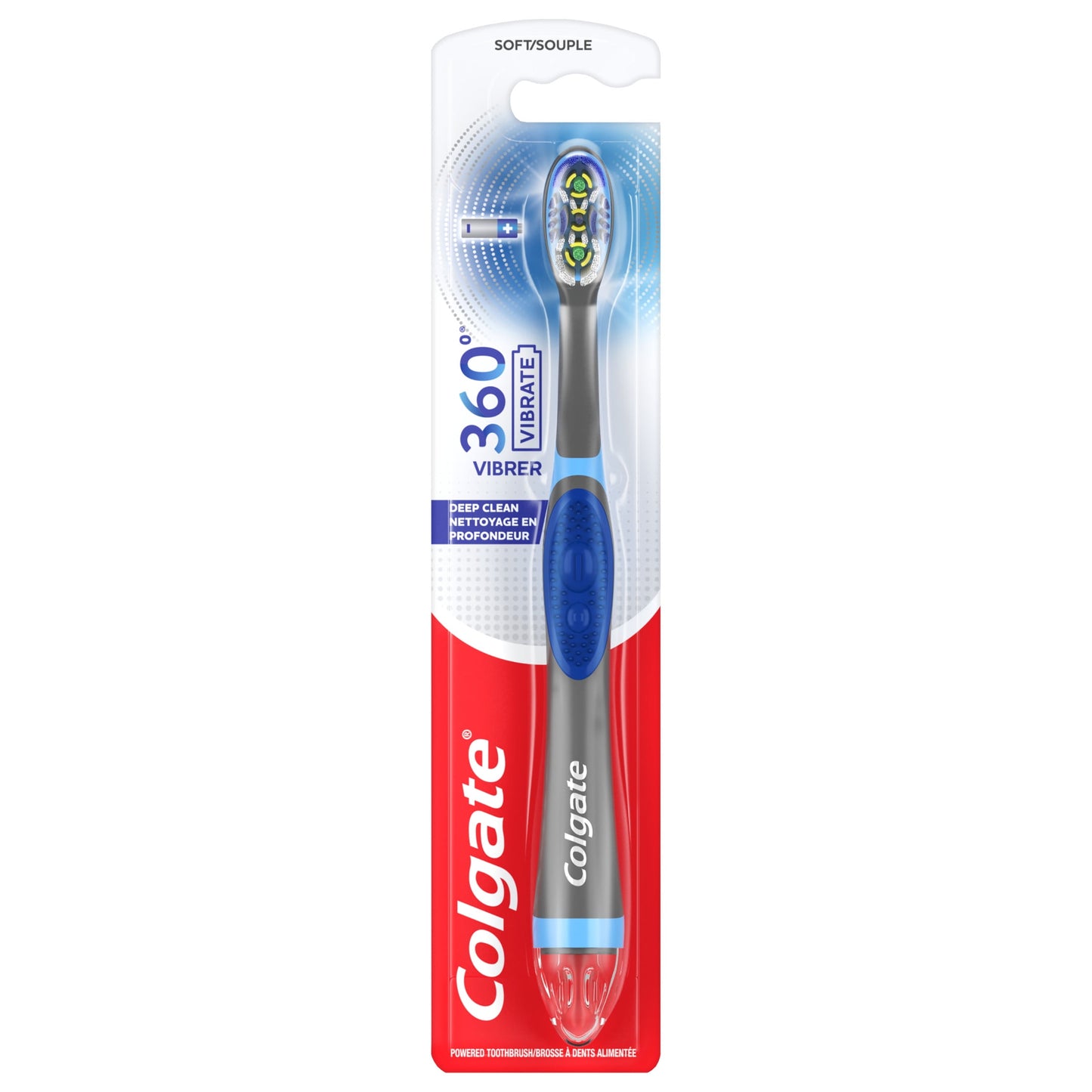 Colgate 360 Vibrate Deep Clean Battery Powered Electric Toothbrush with Soft Bristles, 1 Pack