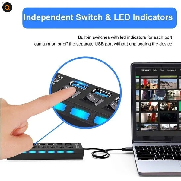 7 Port USB 2.0  3.0 Hub Splitter Adapter High Speed For PC Laptop Desktop