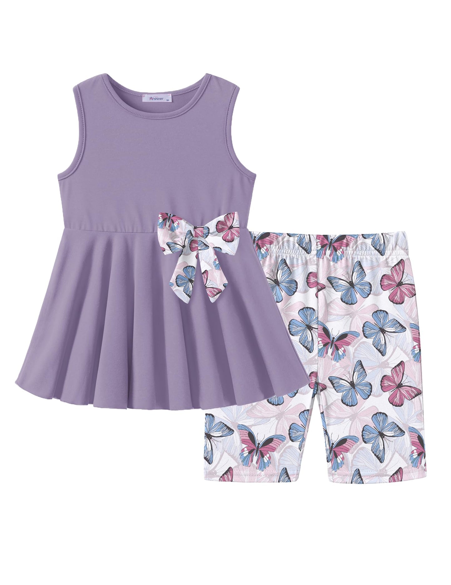 Arshiner Toddler Girl Clothes 2 Piece Bowknot Sleeveless Top Dress and Leggings Shorts Set Kids Summer Outfits