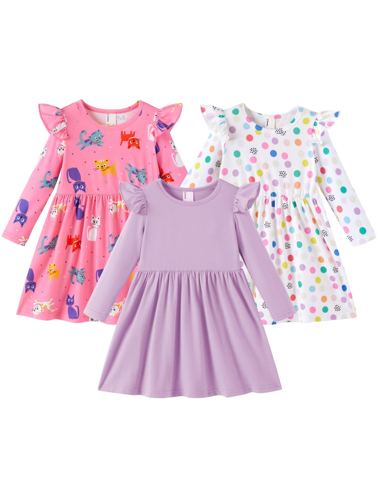 PATPAT Multipack Girl Toddler Dresses Sleeveless Flamingo Striped Toddler Casual Dresses Multicoloured