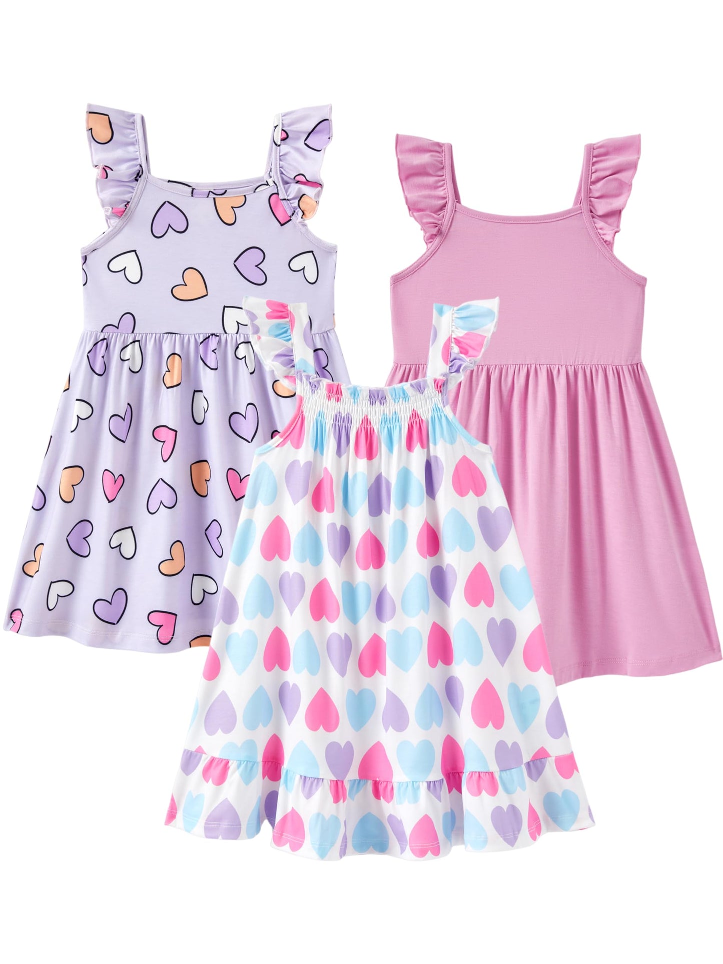 PATPAT Multipack Girl Toddler Dresses Sleeveless Flamingo Striped Toddler Casual Dresses Multicoloured