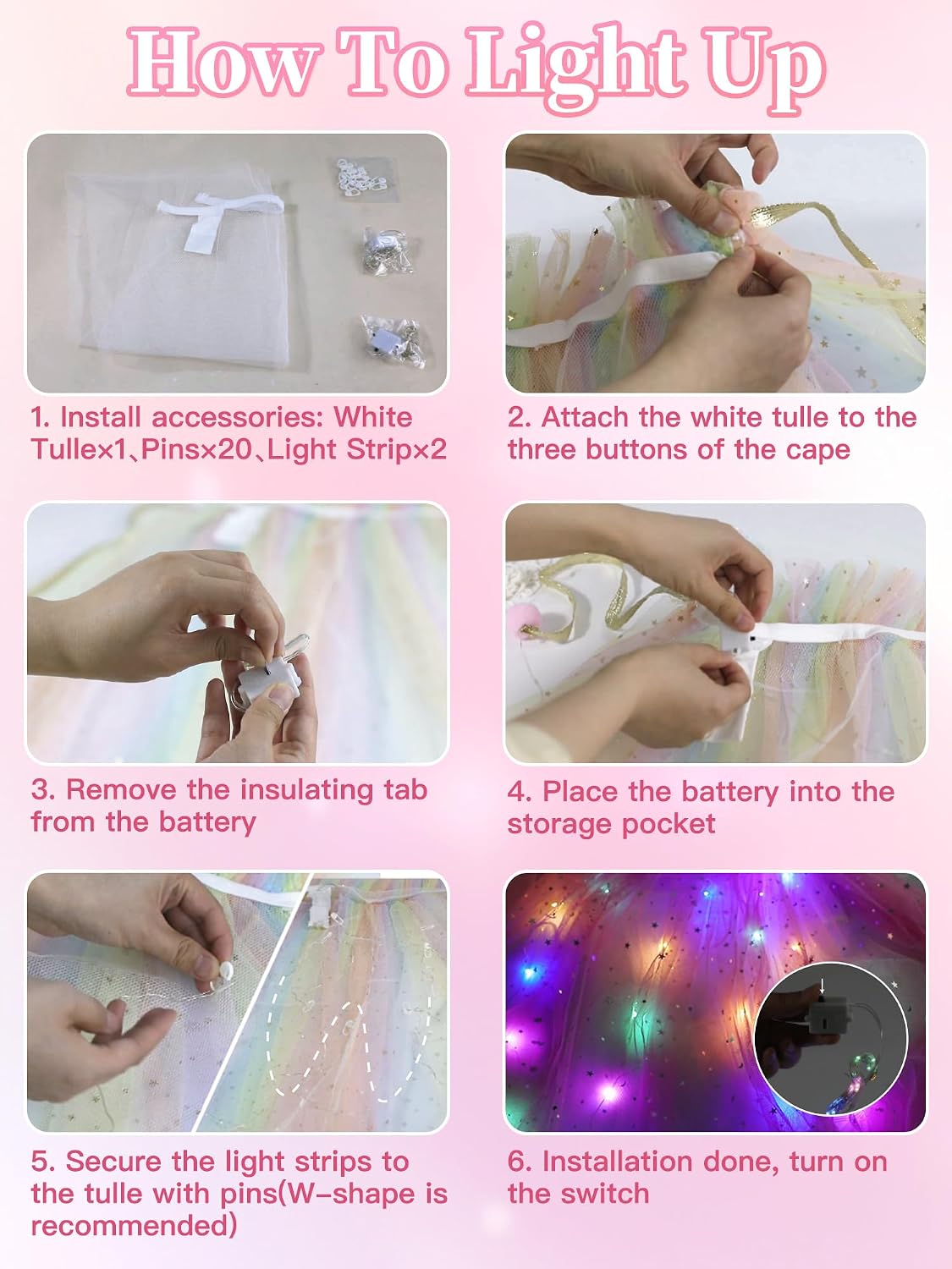 Light Up Princess Dress Up for Girls 3 4 5 6, Toddlers Dress Up Clothes, Princess Toy for Kids Birthday Gift