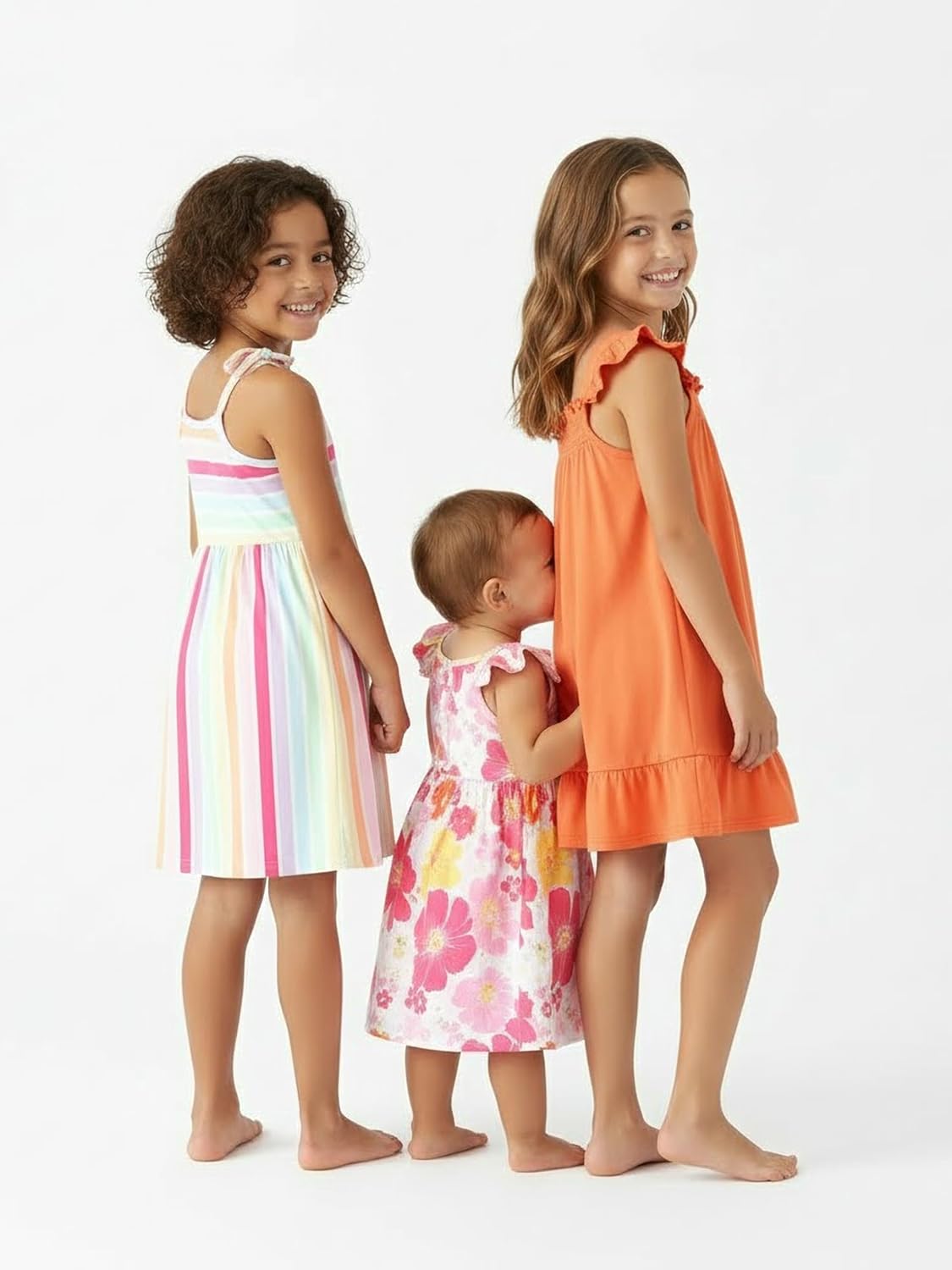 PATPAT Multipack Girl Toddler Dresses Sleeveless Flamingo Striped Toddler Casual Dresses Multicoloured