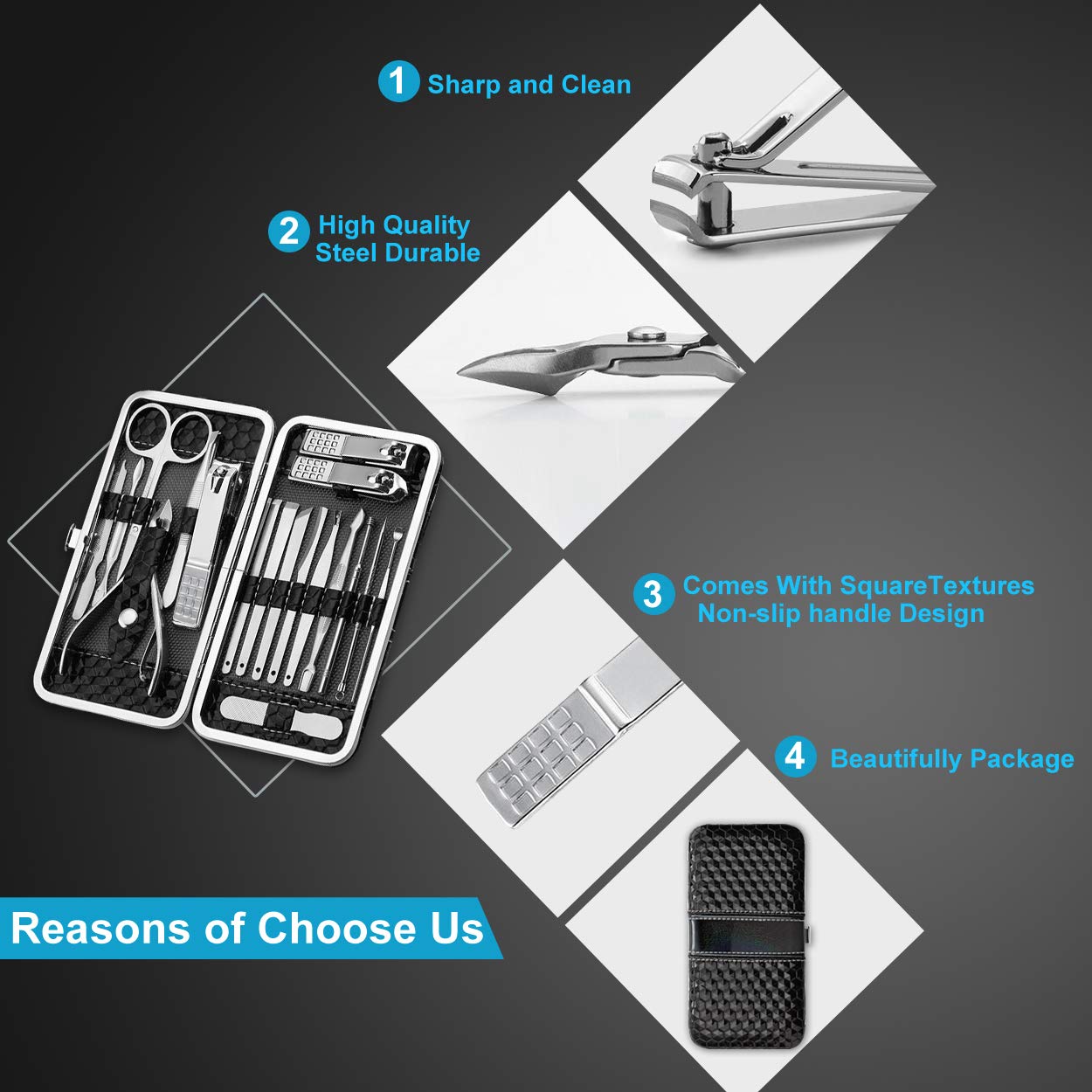 Professional 18-Piece Stainless Steel Manicure Pedicure Kit with Travel Case