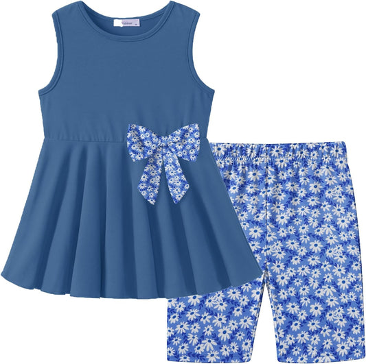 Arshiner Toddler Girl Clothes 2 Piece Bowknot Sleeveless Top Dress and Leggings Shorts Set Kids Summer Outfits