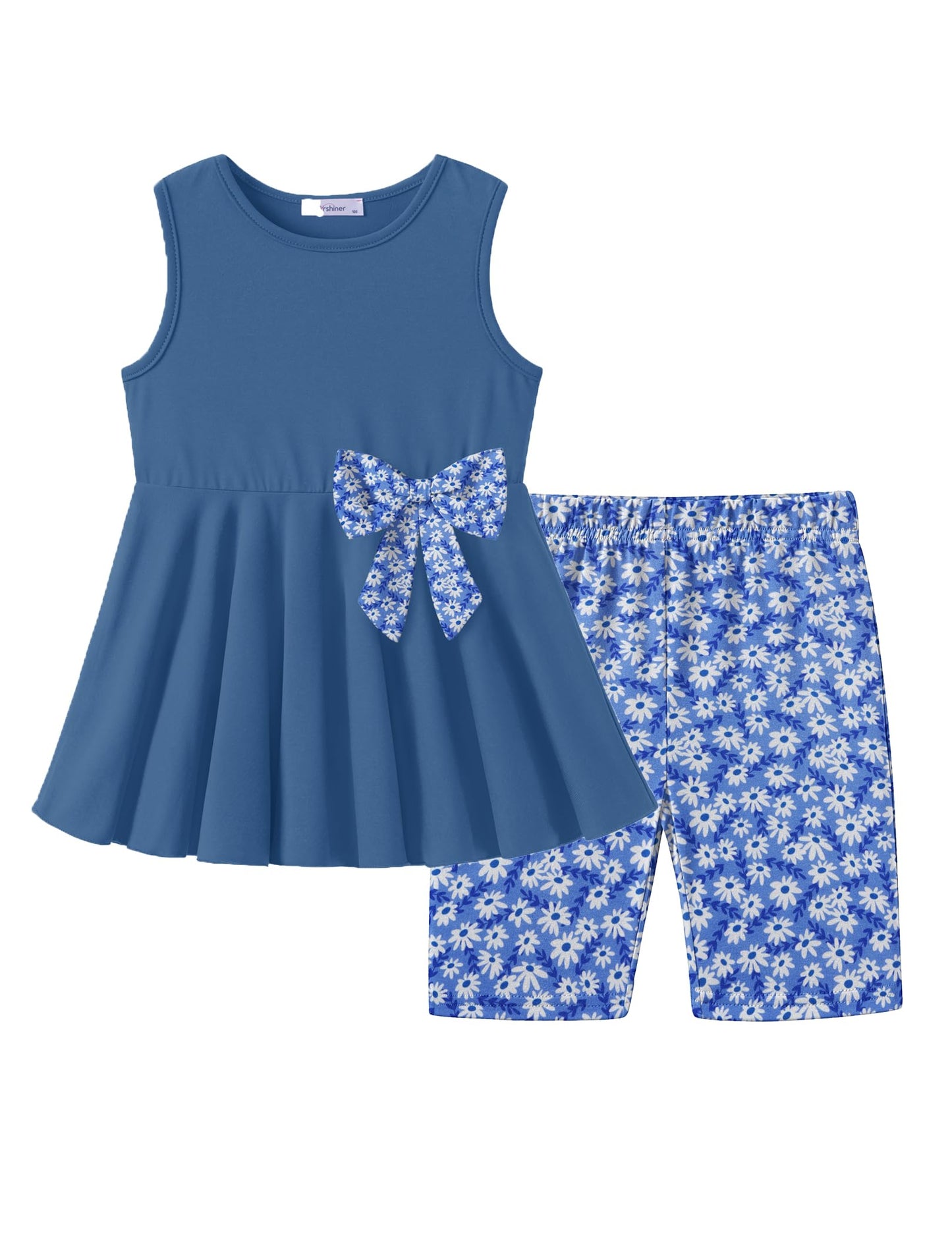 Arshiner Toddler Girl Clothes 2 Piece Bowknot Sleeveless Top Dress and Leggings Shorts Set Kids Summer Outfits