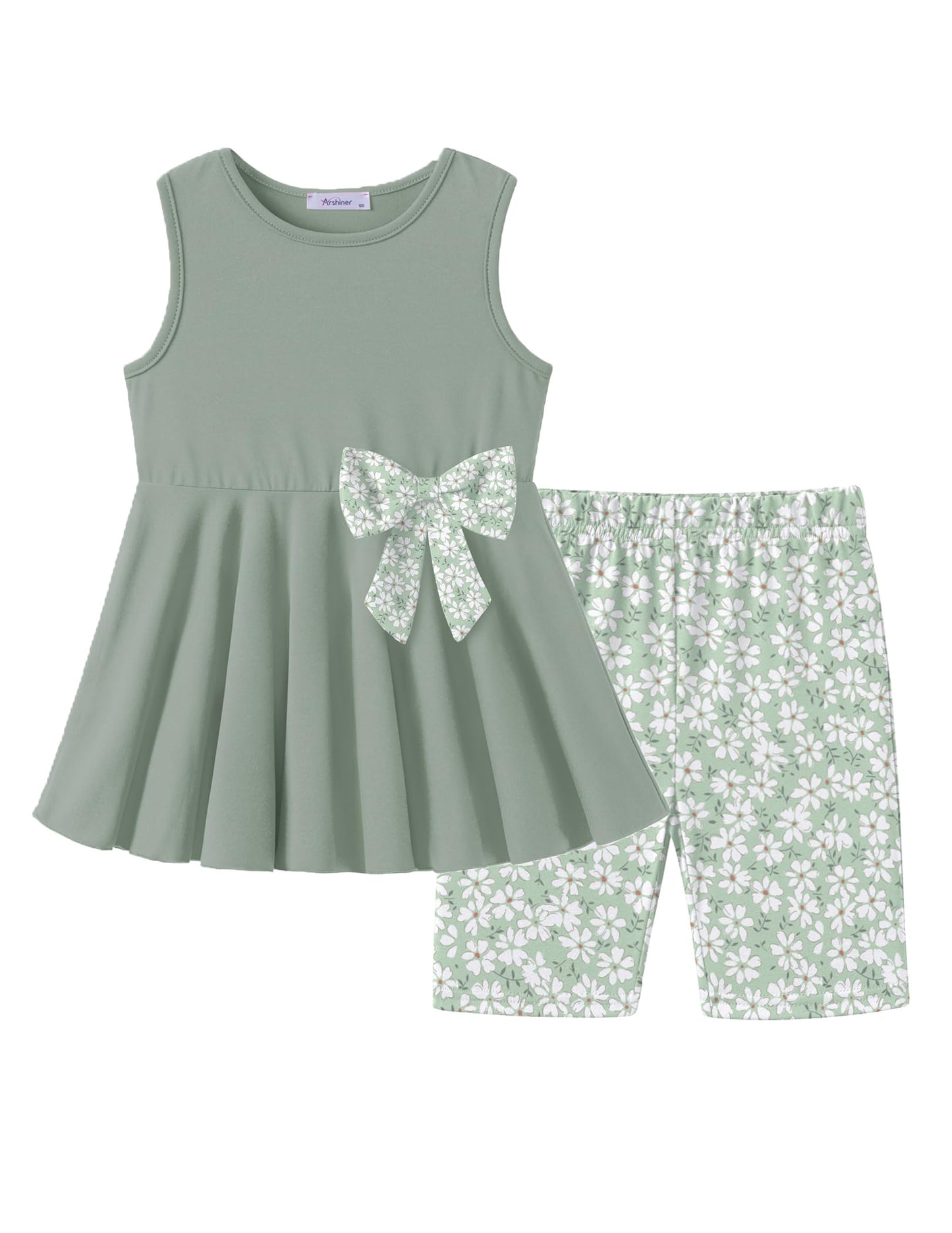 Arshiner Toddler Girl Clothes 2 Piece Bowknot Sleeveless Top Dress and Leggings Shorts Set Kids Summer Outfits