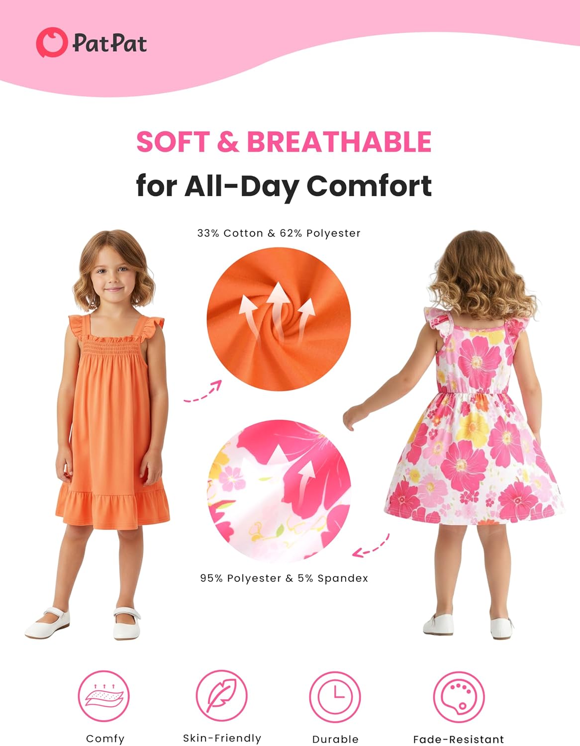 PATPAT Multipack Girl Toddler Dresses Sleeveless Flamingo Striped Toddler Casual Dresses Multicoloured