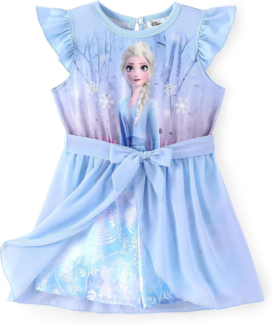 Disney Princess Frozen Elsa Minnie Mouse Stitch Toddler Girl Romper With Skirt Overlay Summer Jumpsuit with Bow 2-6 Years