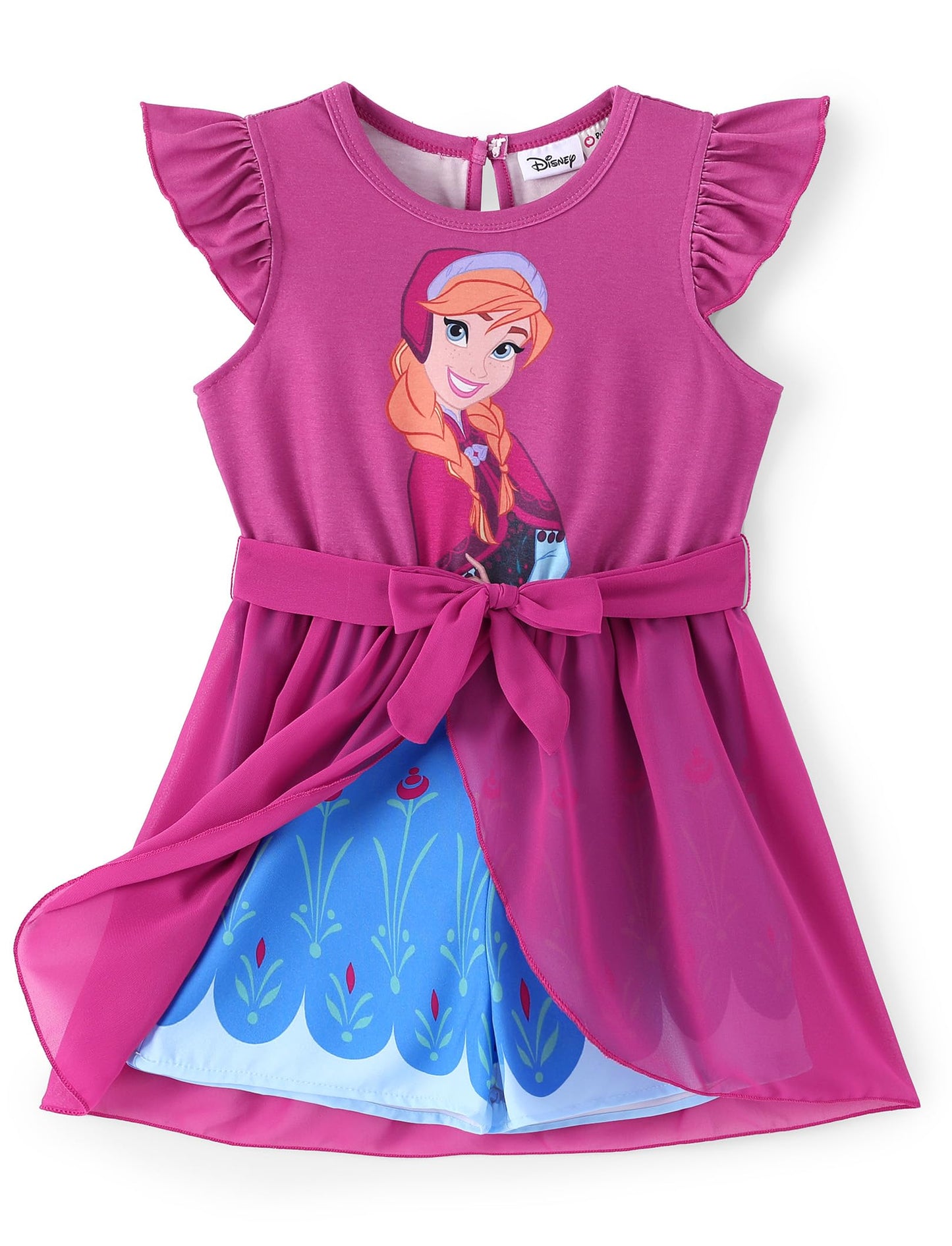 Disney Princess Frozen Elsa Minnie Mouse Stitch Toddler Girl Romper With Skirt Overlay Summer Jumpsuit with Bow 2-6 Years