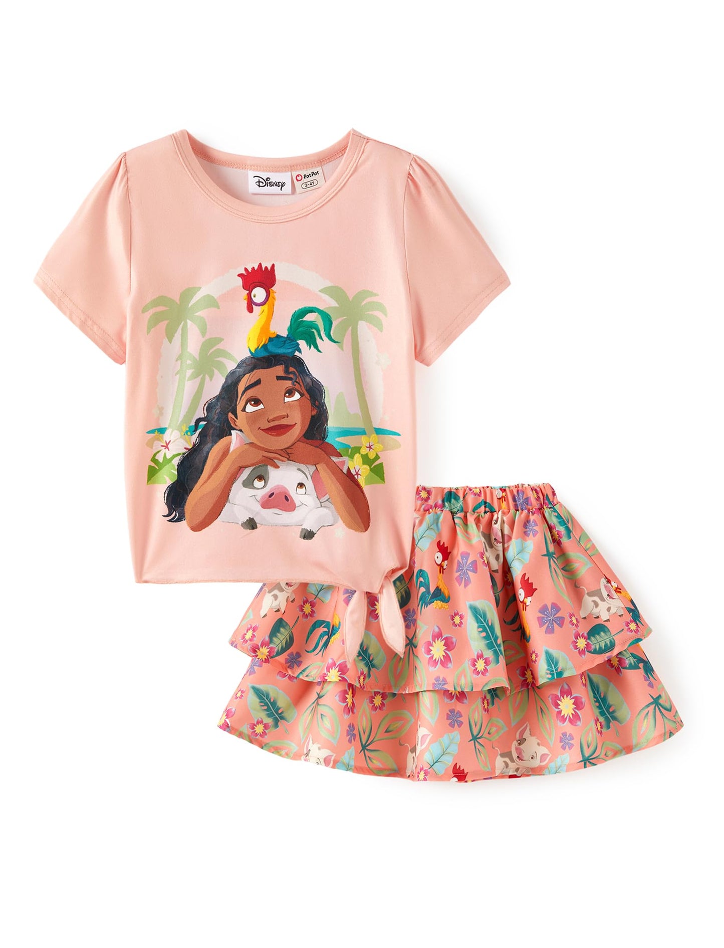 Disney Frozen Elsa Stitch Minnie Princess Toddler Girls' T-Shirt & Double Ruffle Skirt 2 Piece Outfit Summer Clothes Set 2-9Y