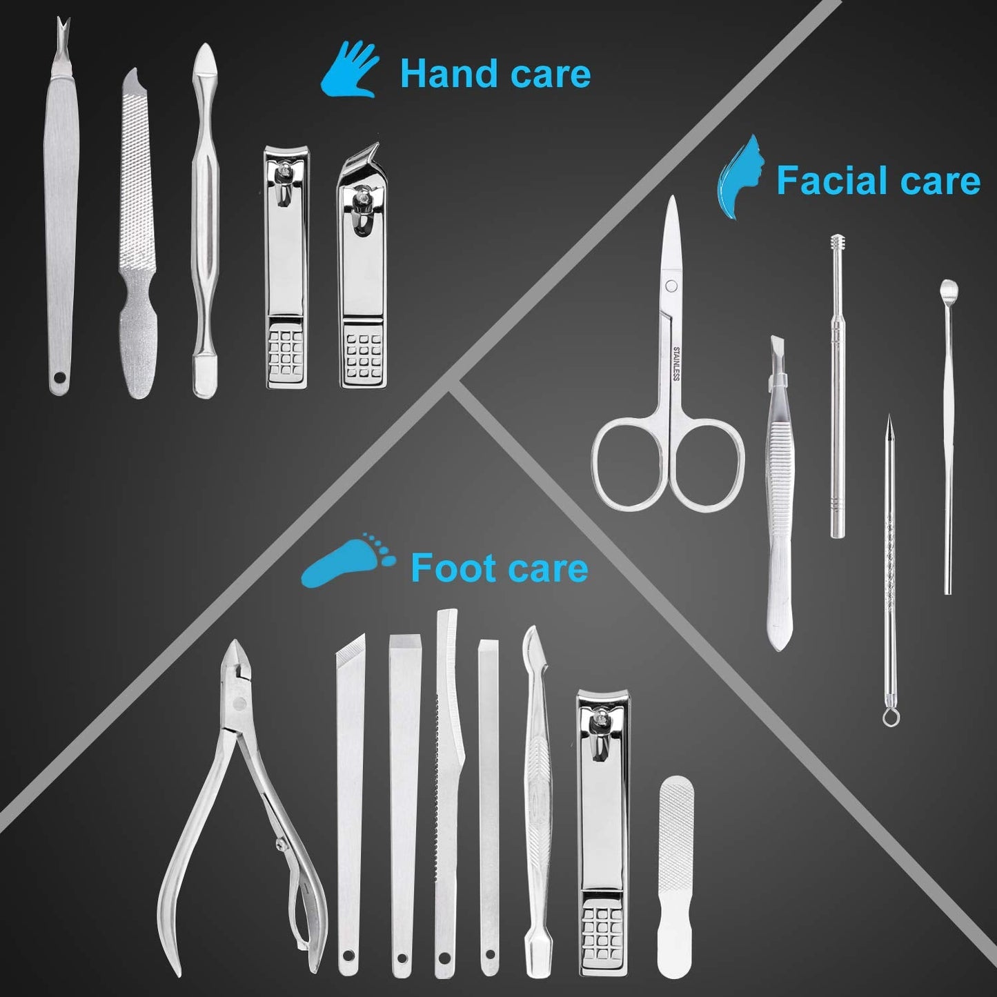 Professional 18-Piece Stainless Steel Manicure Pedicure Kit with Travel Case