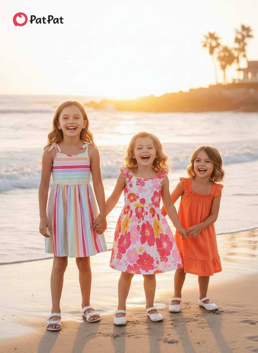 PATPAT Multipack Girl Toddler Dresses Sleeveless Flamingo Striped Toddler Casual Dresses Multicoloured