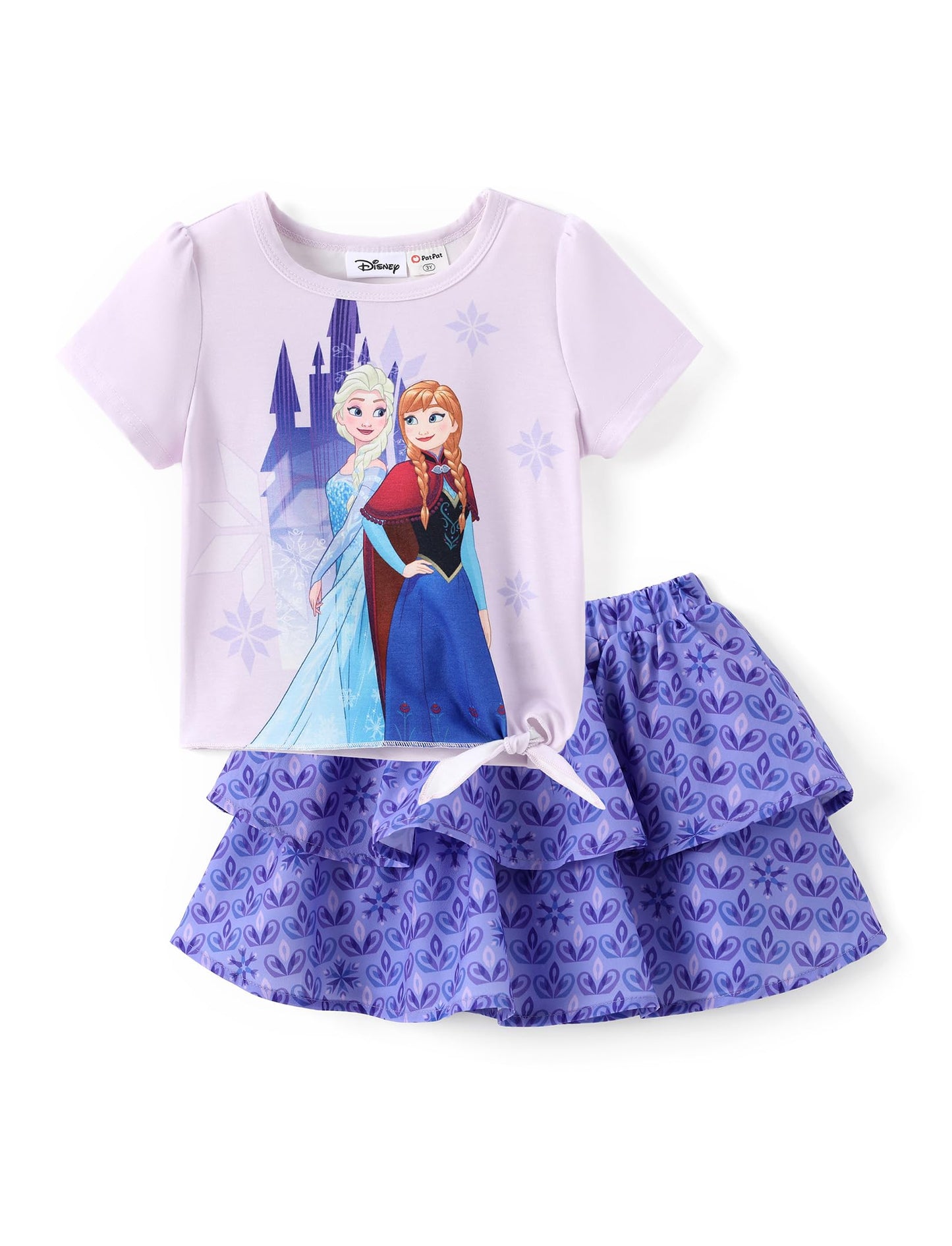 Disney Frozen Elsa Stitch Minnie Princess Toddler Girls' T-Shirt & Double Ruffle Skirt 2 Piece Outfit Summer Clothes Set 2-9Y