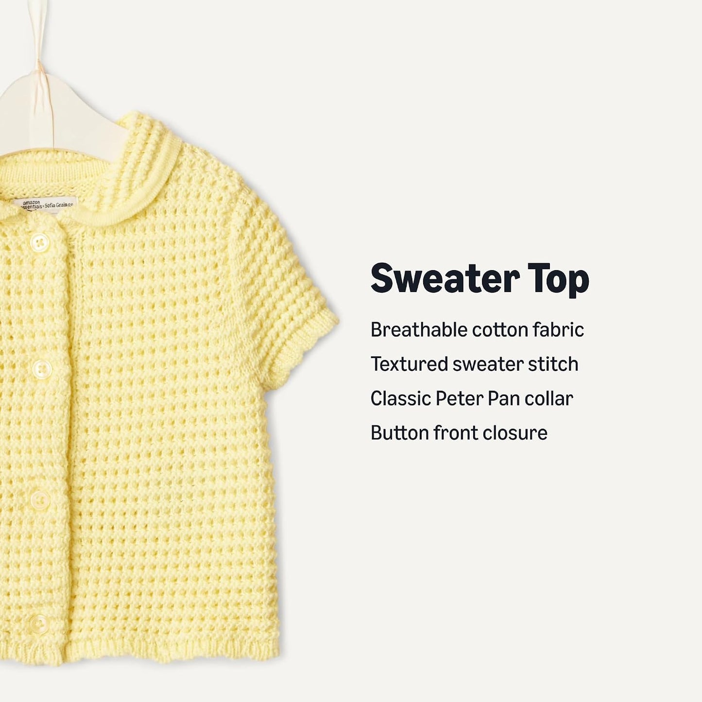 Amazon Essentials x Sofia Grainge Toddlers and Baby Girls' Cotton Short Sleeve Button Front Sweater with Peter Pan Collar