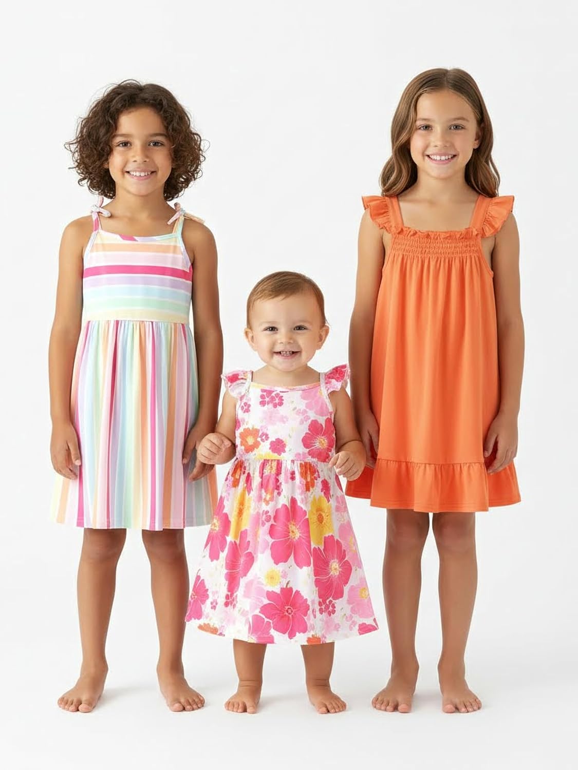 PATPAT Multipack Girl Toddler Dresses Sleeveless Flamingo Striped Toddler Casual Dresses Multicoloured