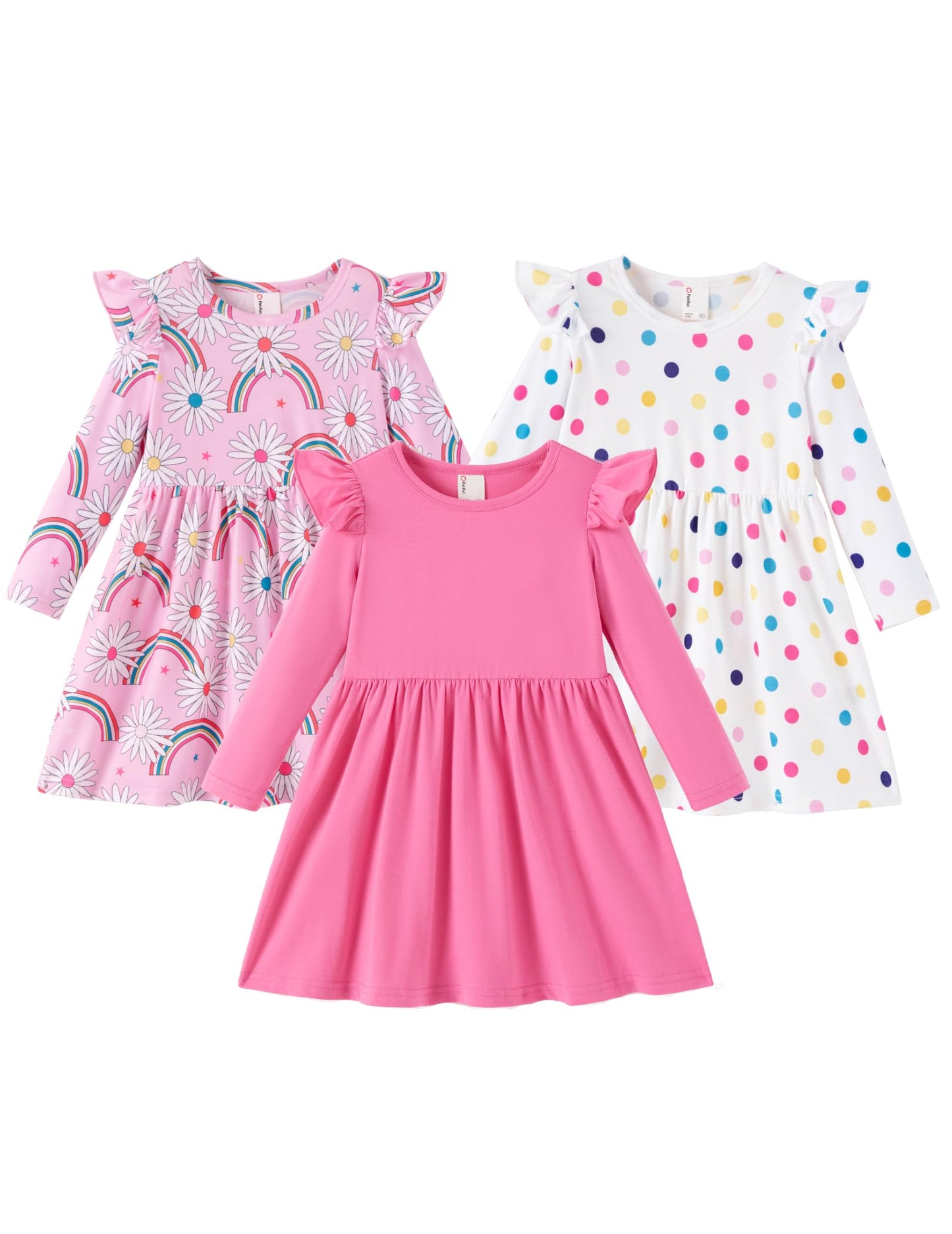 PATPAT Multipack Girl Toddler Dresses Sleeveless Flamingo Striped Toddler Casual Dresses Multicoloured