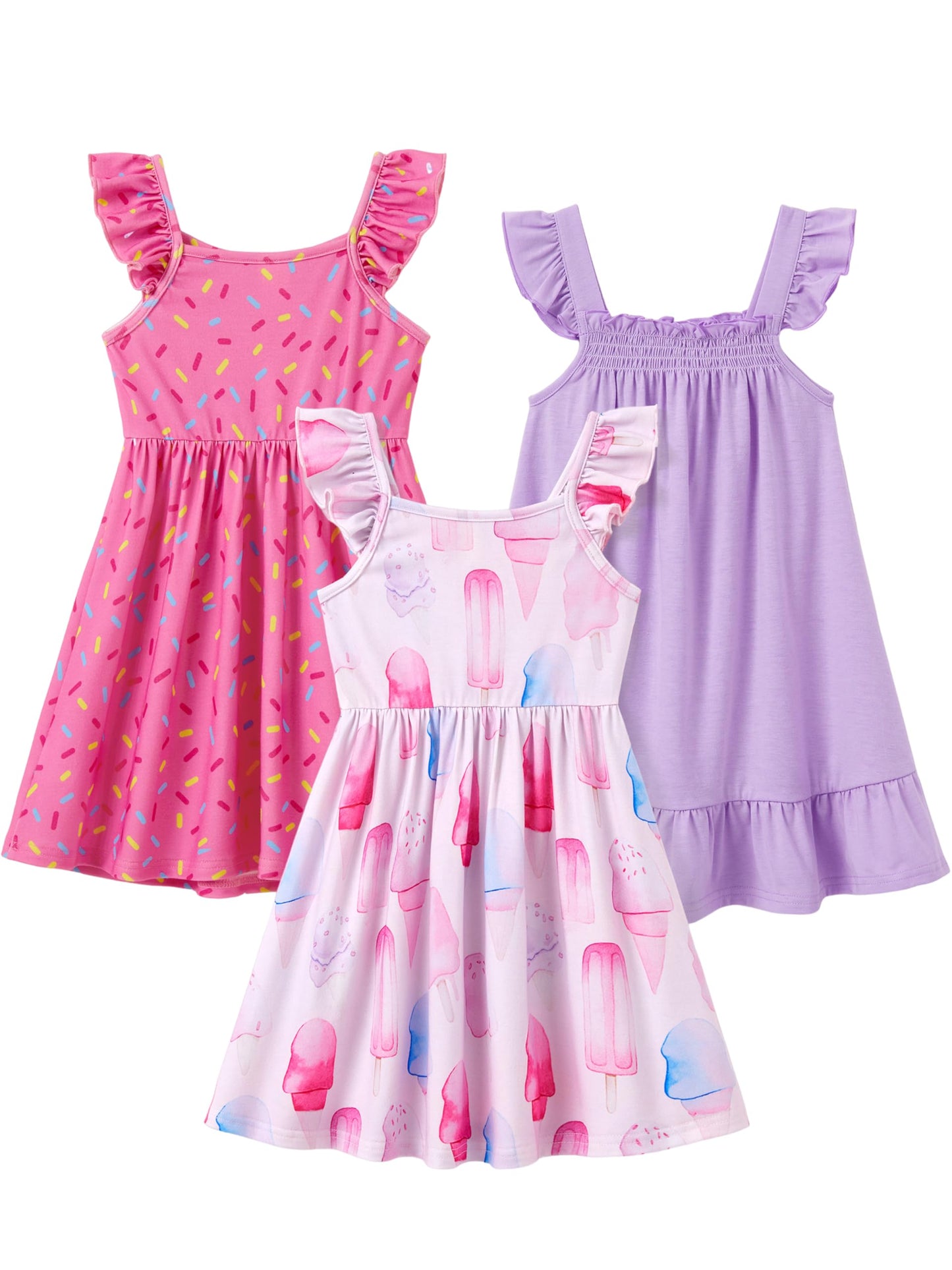 PATPAT Multipack Girl Toddler Dresses Sleeveless Flamingo Striped Toddler Casual Dresses Multicoloured