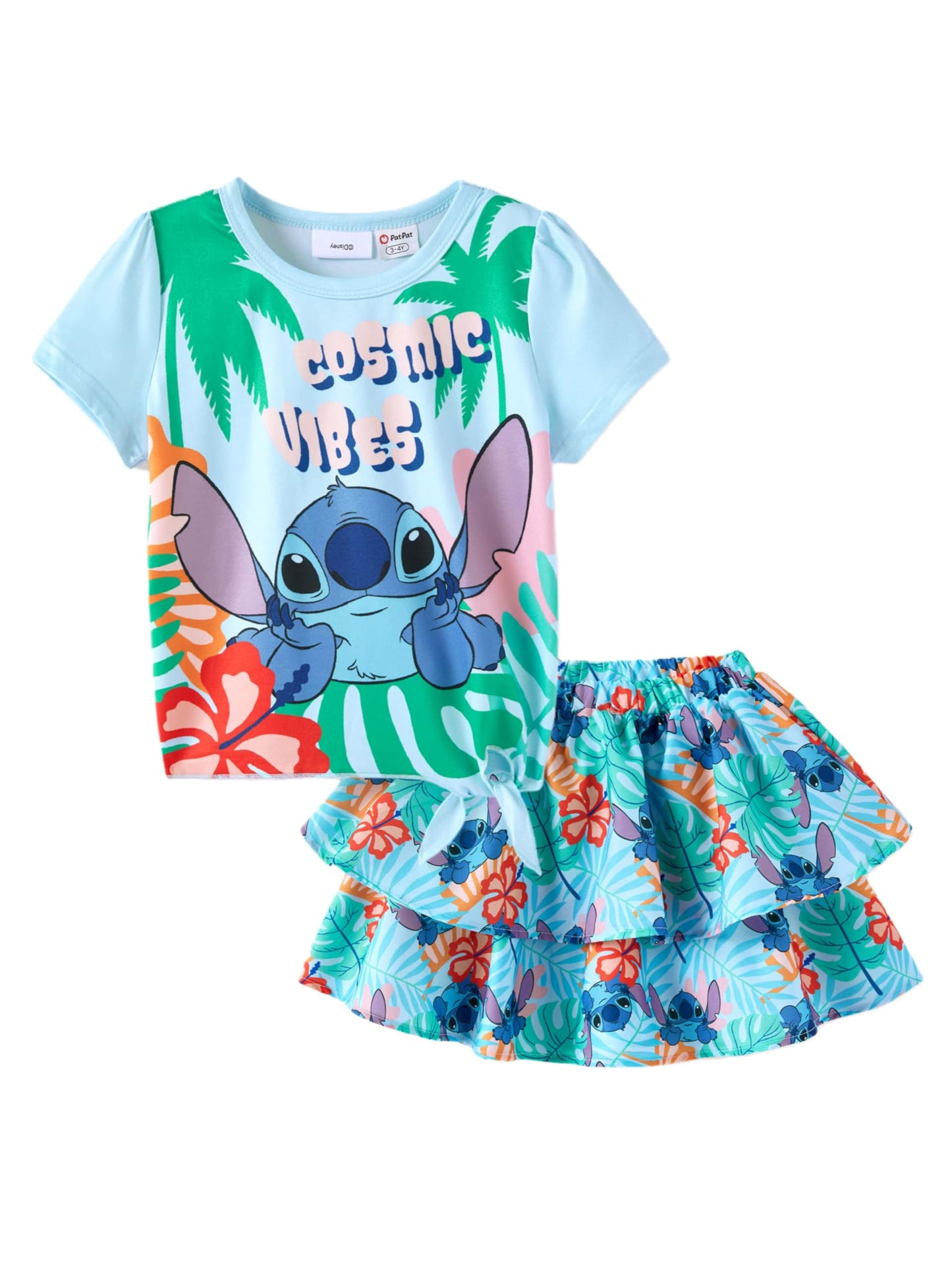 Disney Frozen Elsa Stitch Minnie Princess Toddler Girls' T-Shirt & Double Ruffle Skirt 2 Piece Outfit Summer Clothes Set 2-9Y