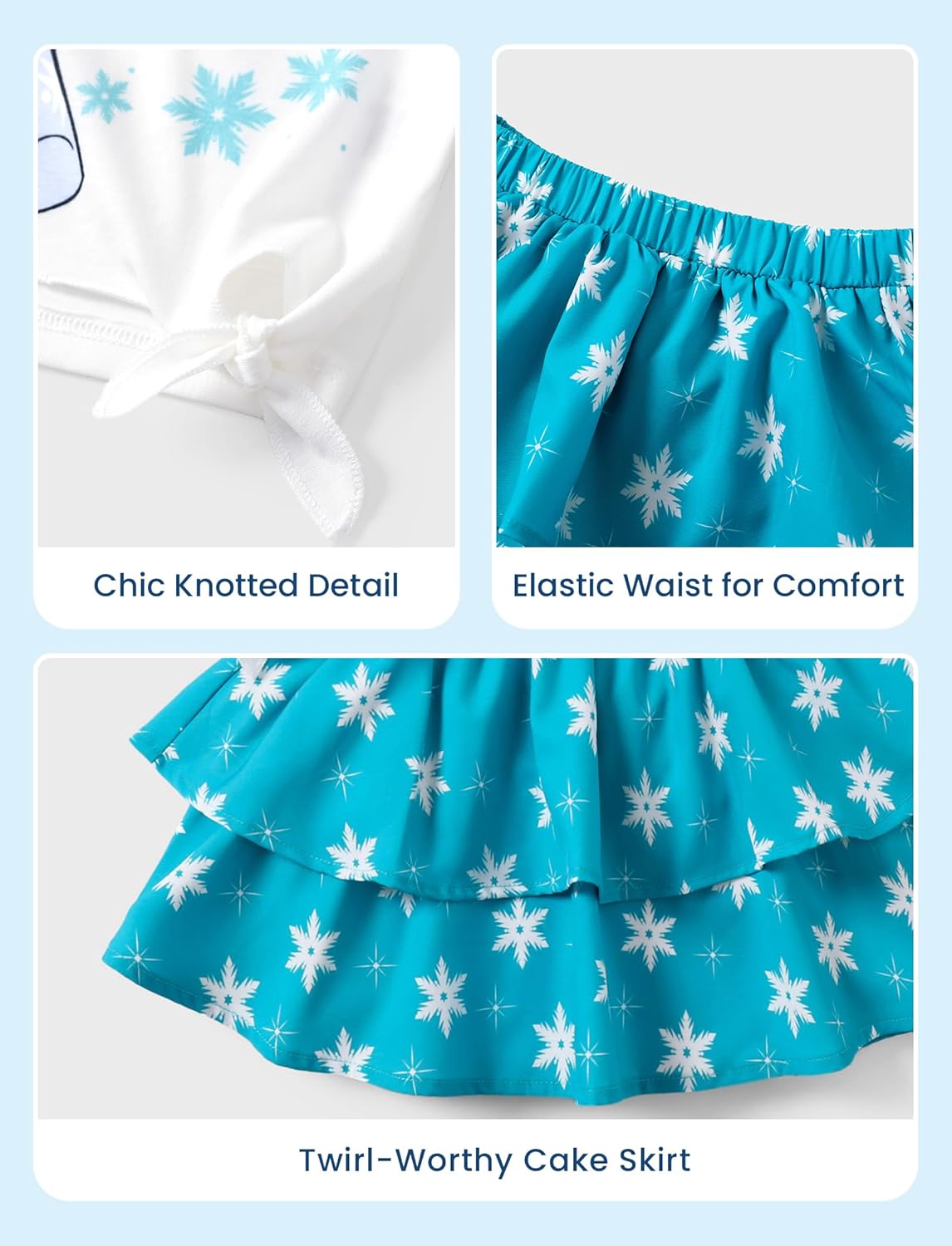 Disney Frozen Elsa Stitch Minnie Princess Toddler Girls' T-Shirt & Double Ruffle Skirt 2 Piece Outfit Summer Clothes Set 2-9Y