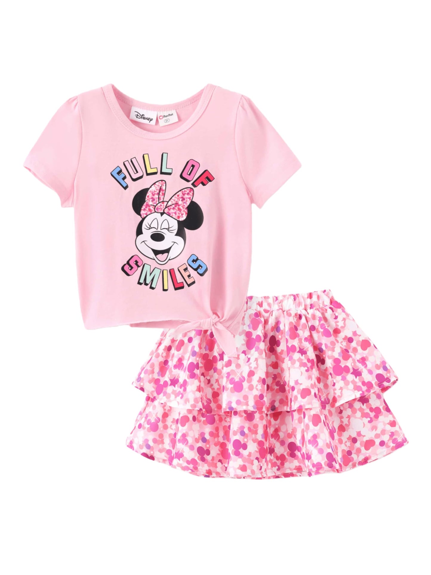 Disney Frozen Elsa Stitch Minnie Princess Toddler Girls' T-Shirt & Double Ruffle Skirt 2 Piece Outfit Summer Clothes Set 2-9Y