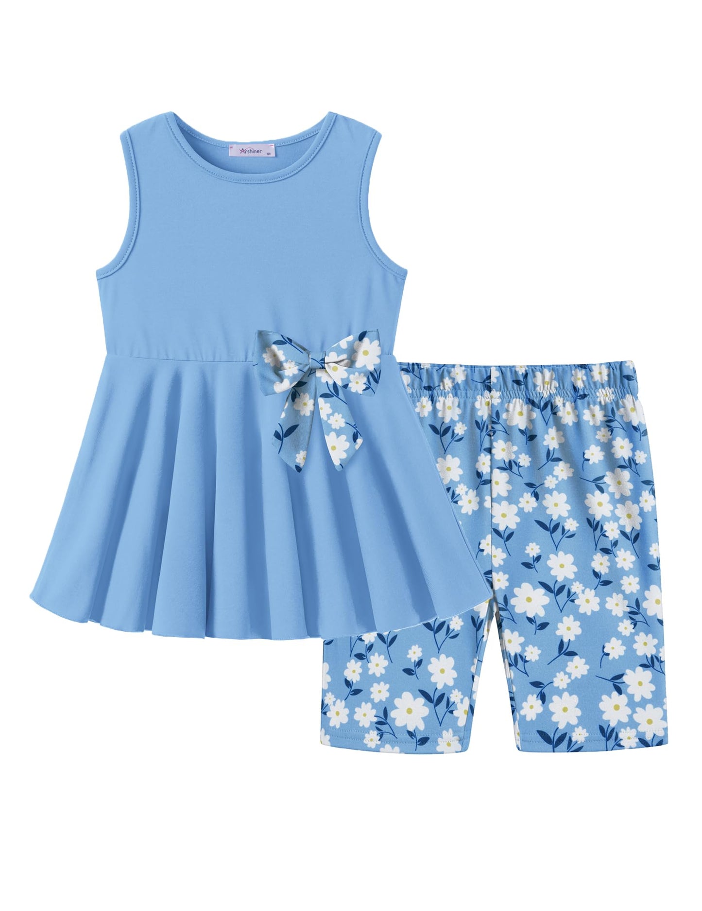 Arshiner Toddler Girl Clothes 2 Piece Bowknot Sleeveless Top Dress and Leggings Shorts Set Kids Summer Outfits