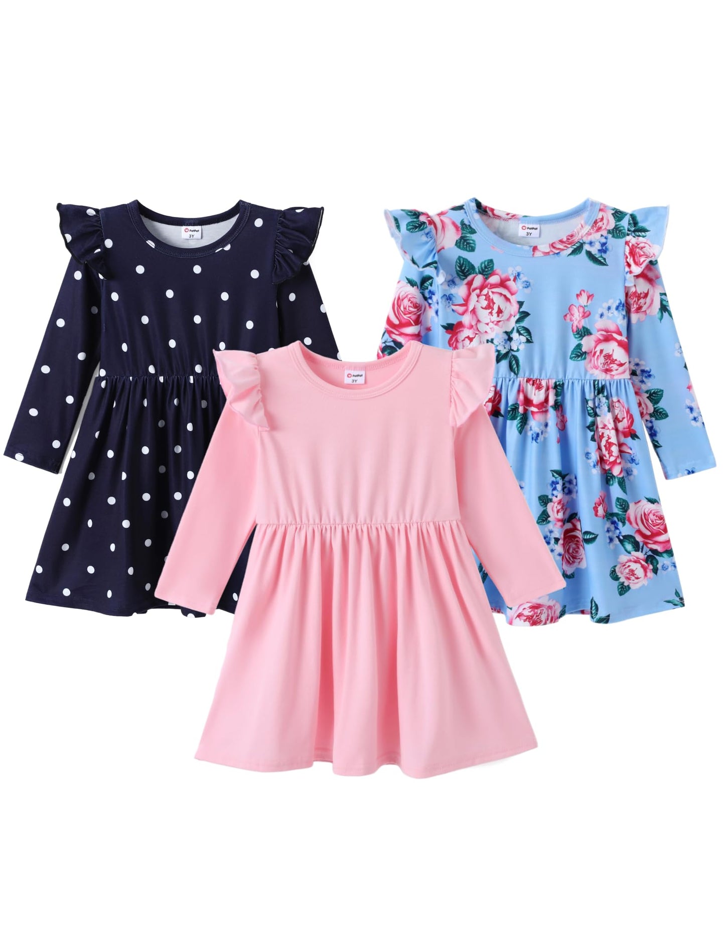 PATPAT Multipack Girl Toddler Dresses Sleeveless Flamingo Striped Toddler Casual Dresses Multicoloured