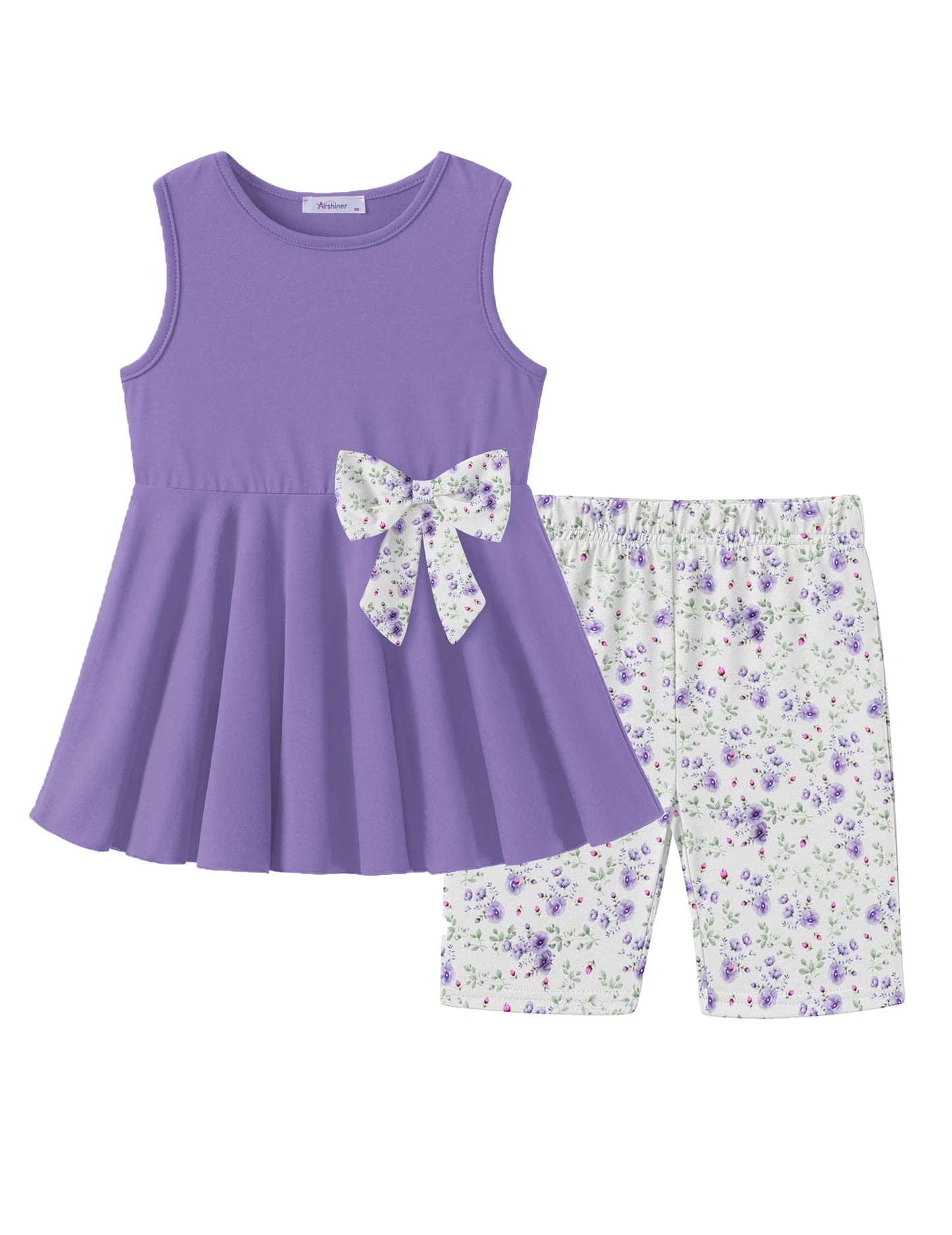 Arshiner Toddler Girl Clothes 2 Piece Bowknot Sleeveless Top Dress and Leggings Shorts Set Kids Summer Outfits