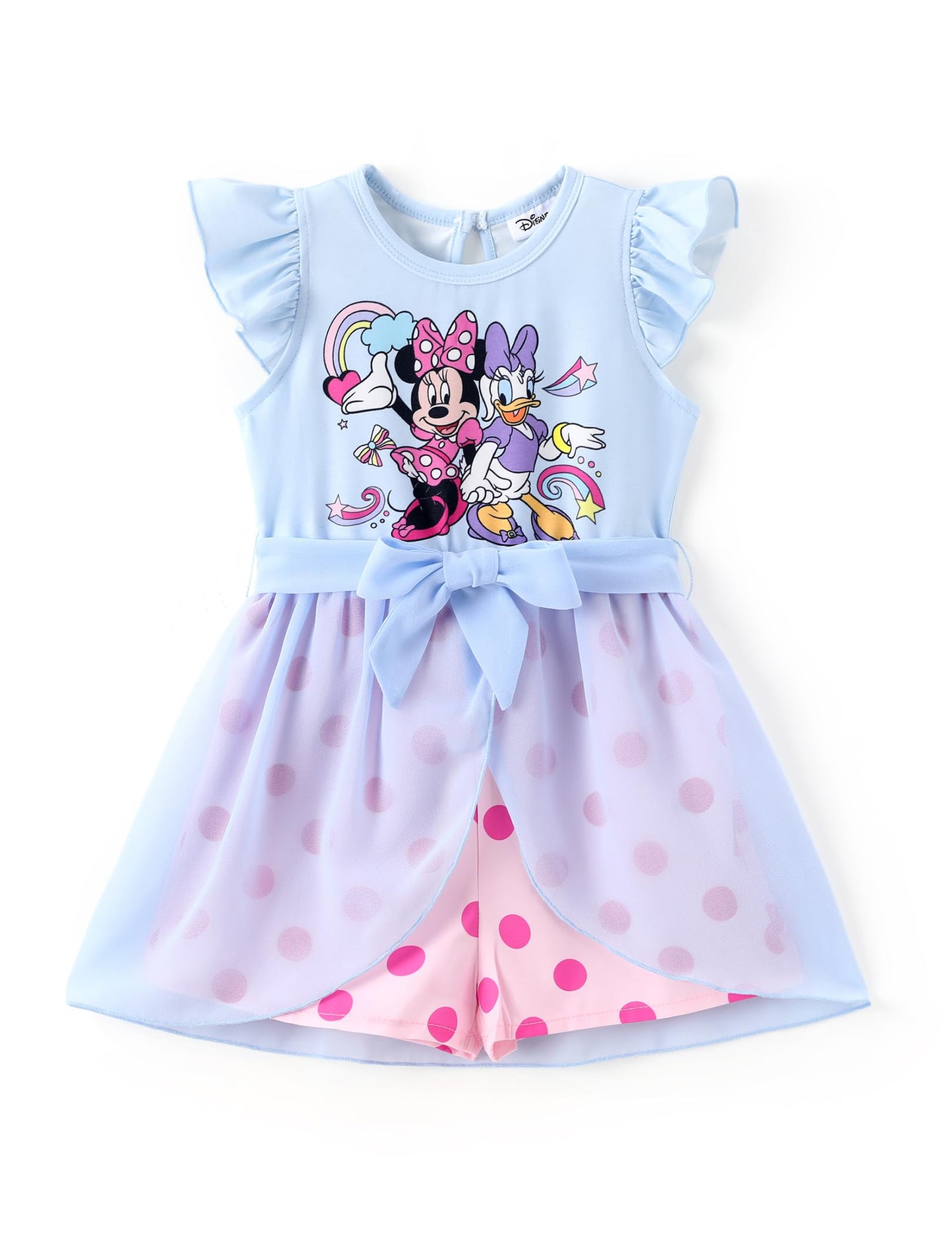 Disney Princess Frozen Elsa Minnie Mouse Stitch Toddler Girl Romper With Skirt Overlay Summer Jumpsuit with Bow 2-6 Years