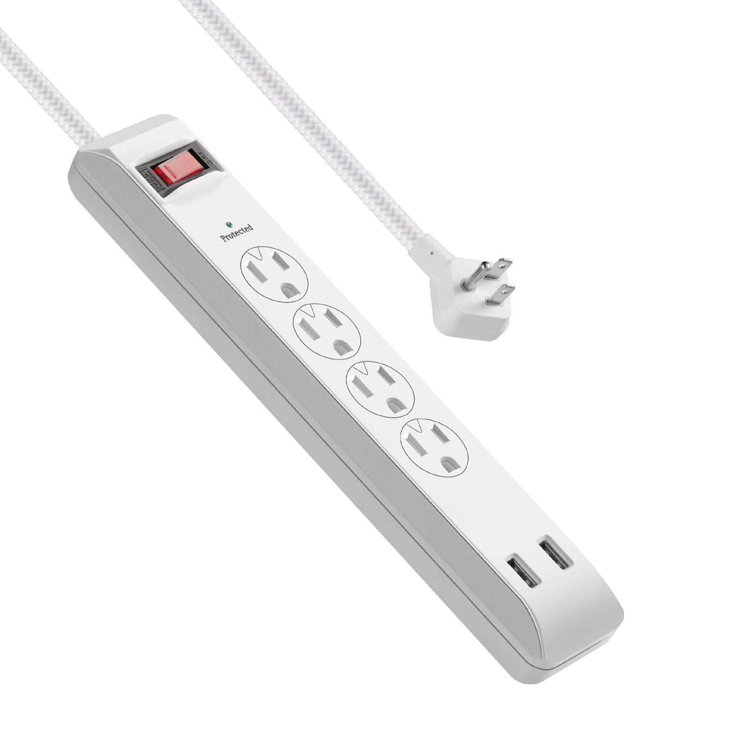 Hyper Tough Surge Protector Power Strip with USB, 4 Outlets, 10 ft Braided Extension Cord, White