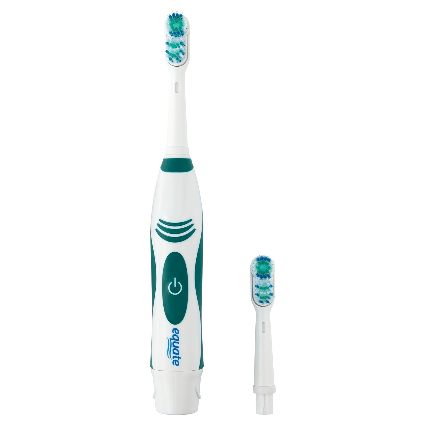 Equate Advanced Dual Action Battery-Powered Electric Toothbrush with 2 Replacement Heads, White
