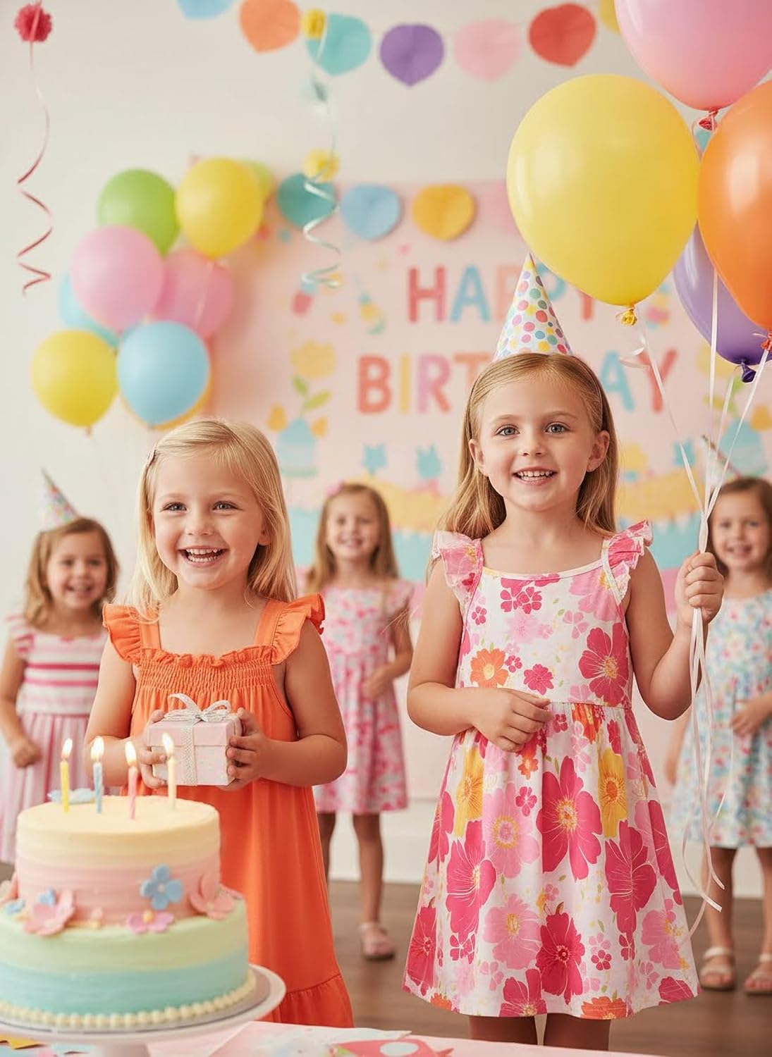 PATPAT Multipack Girl Toddler Dresses Sleeveless Flamingo Striped Toddler Casual Dresses Multicoloured