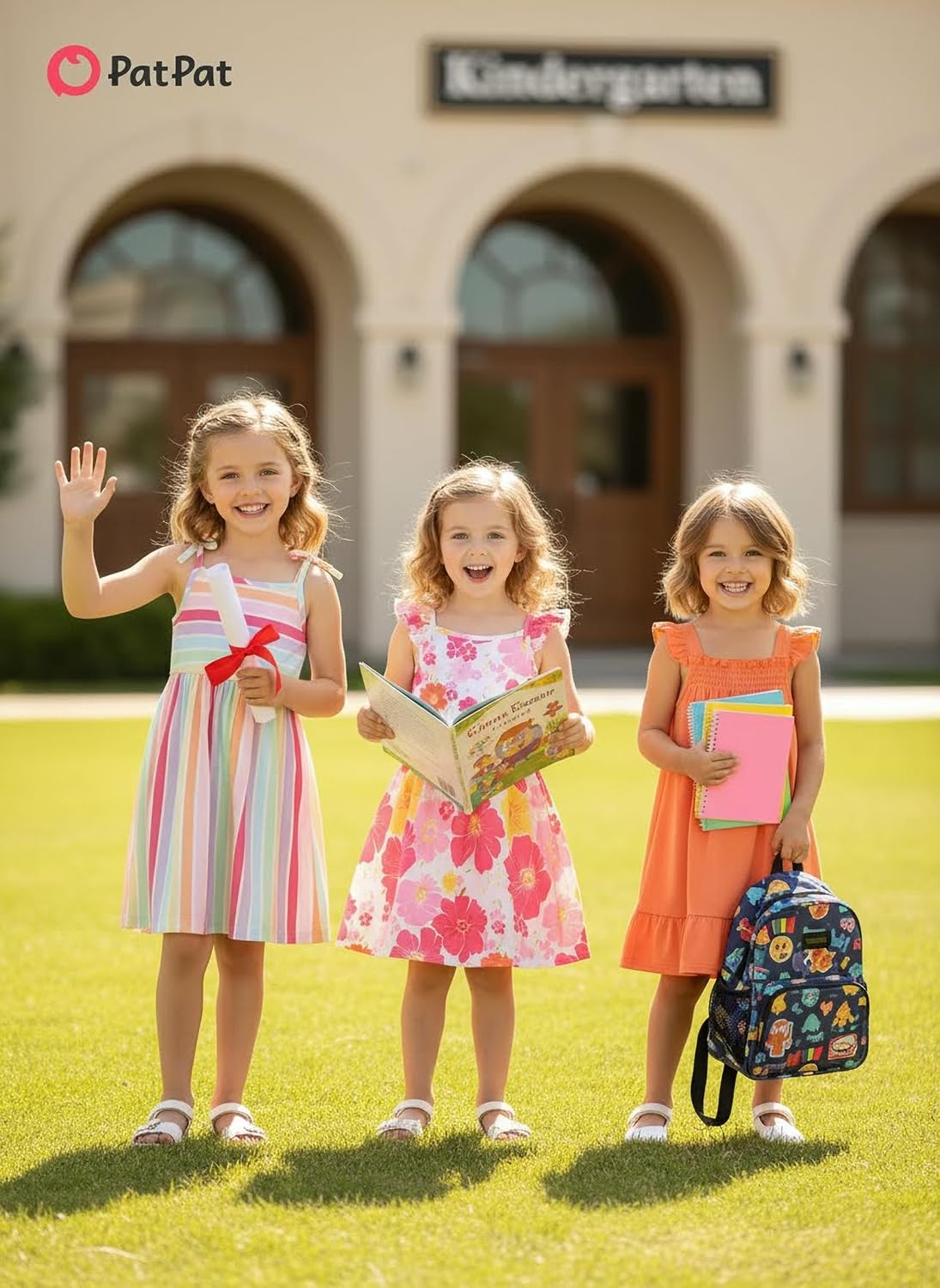PATPAT Multipack Girl Toddler Dresses Sleeveless Flamingo Striped Toddler Casual Dresses Multicoloured