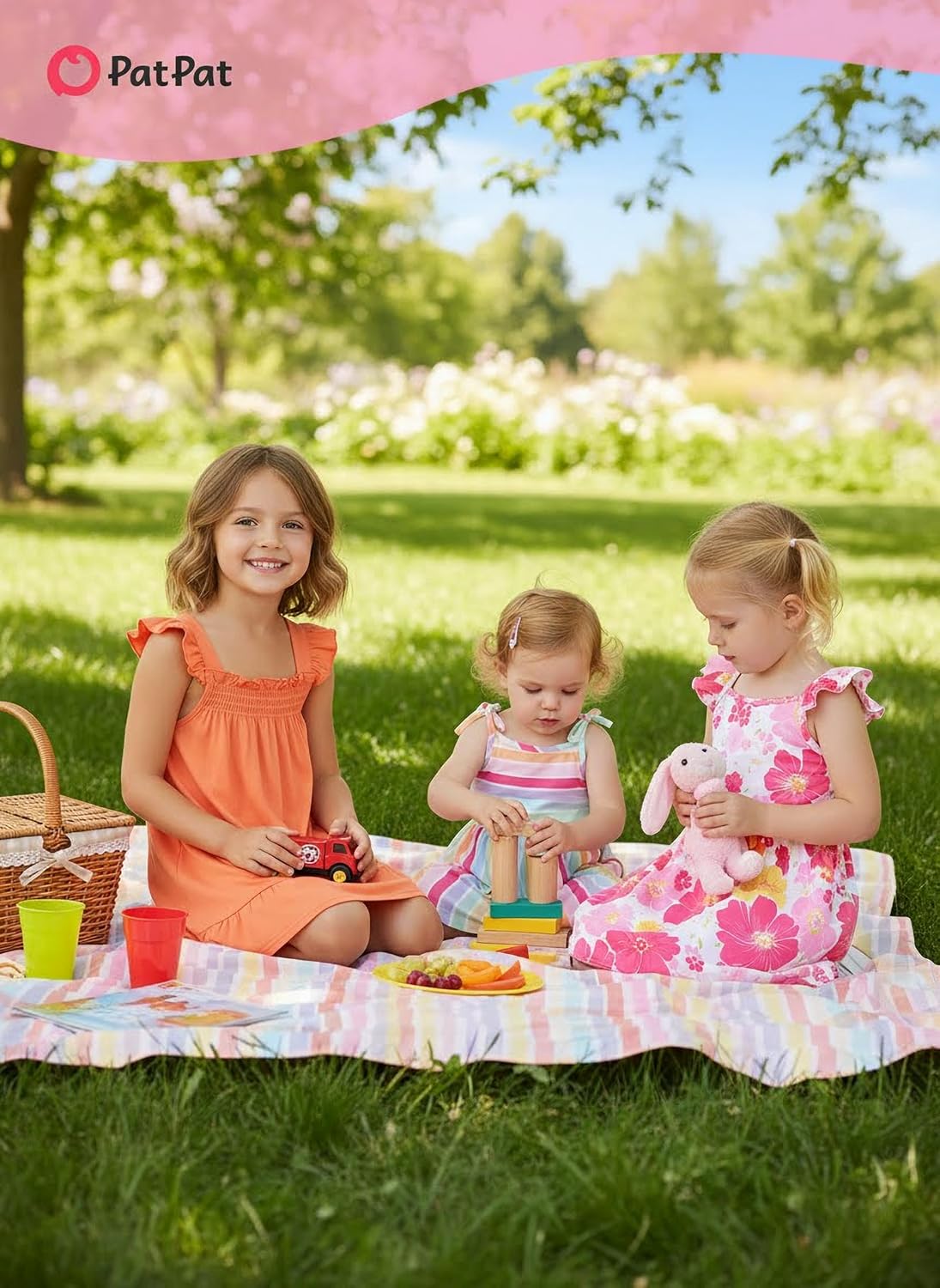 PATPAT Multipack Girl Toddler Dresses Sleeveless Flamingo Striped Toddler Casual Dresses Multicoloured