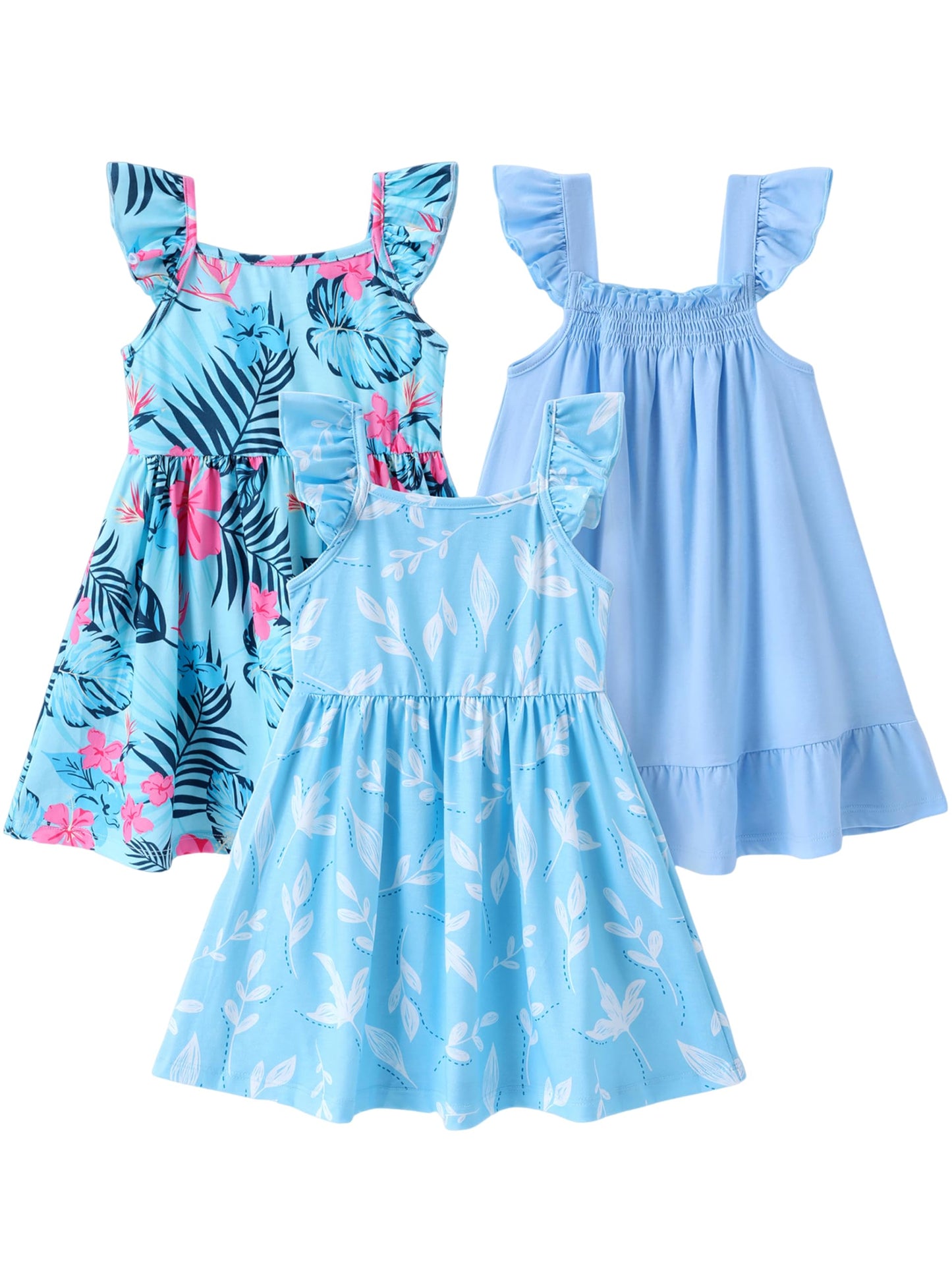PATPAT Multipack Girl Toddler Dresses Sleeveless Flamingo Striped Toddler Casual Dresses Multicoloured