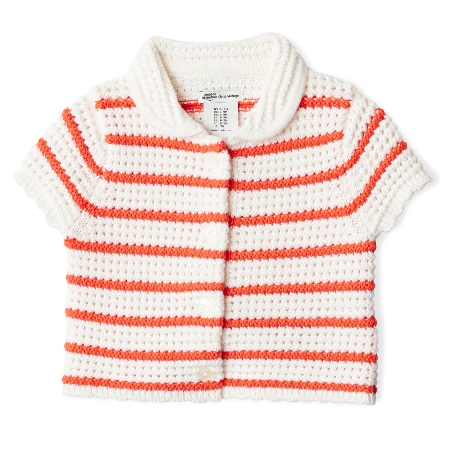 Amazon Essentials x Sofia Grainge Toddlers and Baby Girls' Cotton Short Sleeve Button Front Sweater with Peter Pan Collar