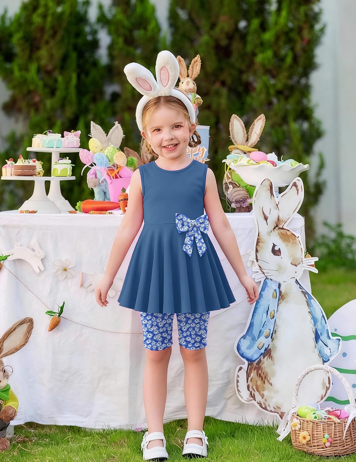 Arshiner Toddler Girl Clothes 2 Piece Bowknot Sleeveless Top Dress and Leggings Shorts Set Kids Summer Outfits