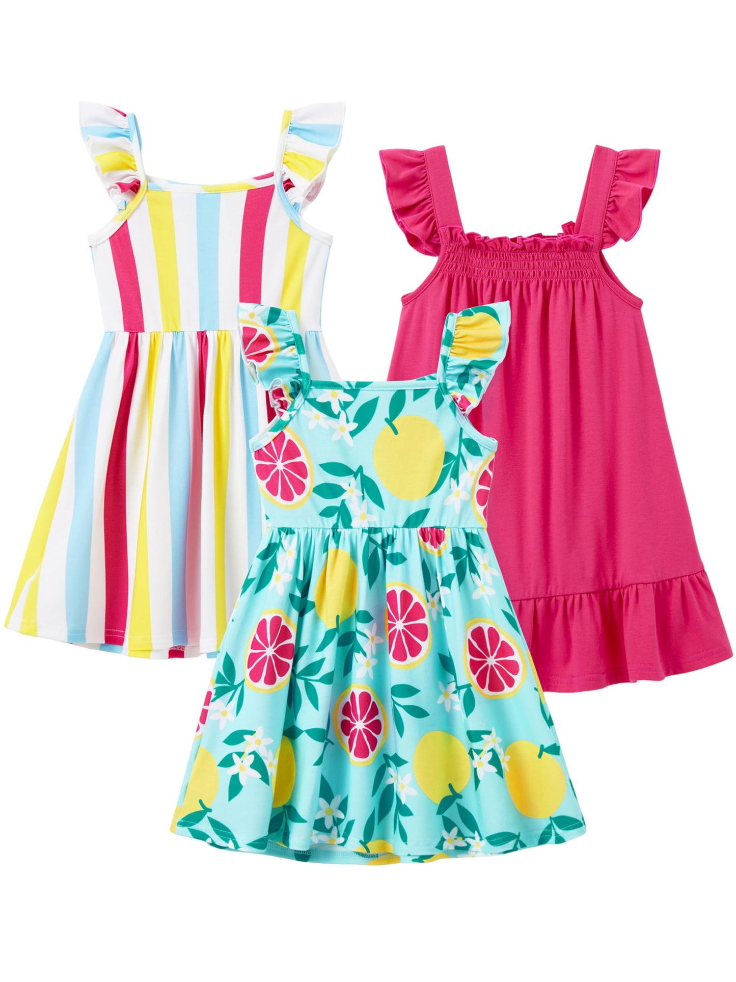 PATPAT Multipack Girl Toddler Dresses Sleeveless Flamingo Striped Toddler Casual Dresses Multicoloured
