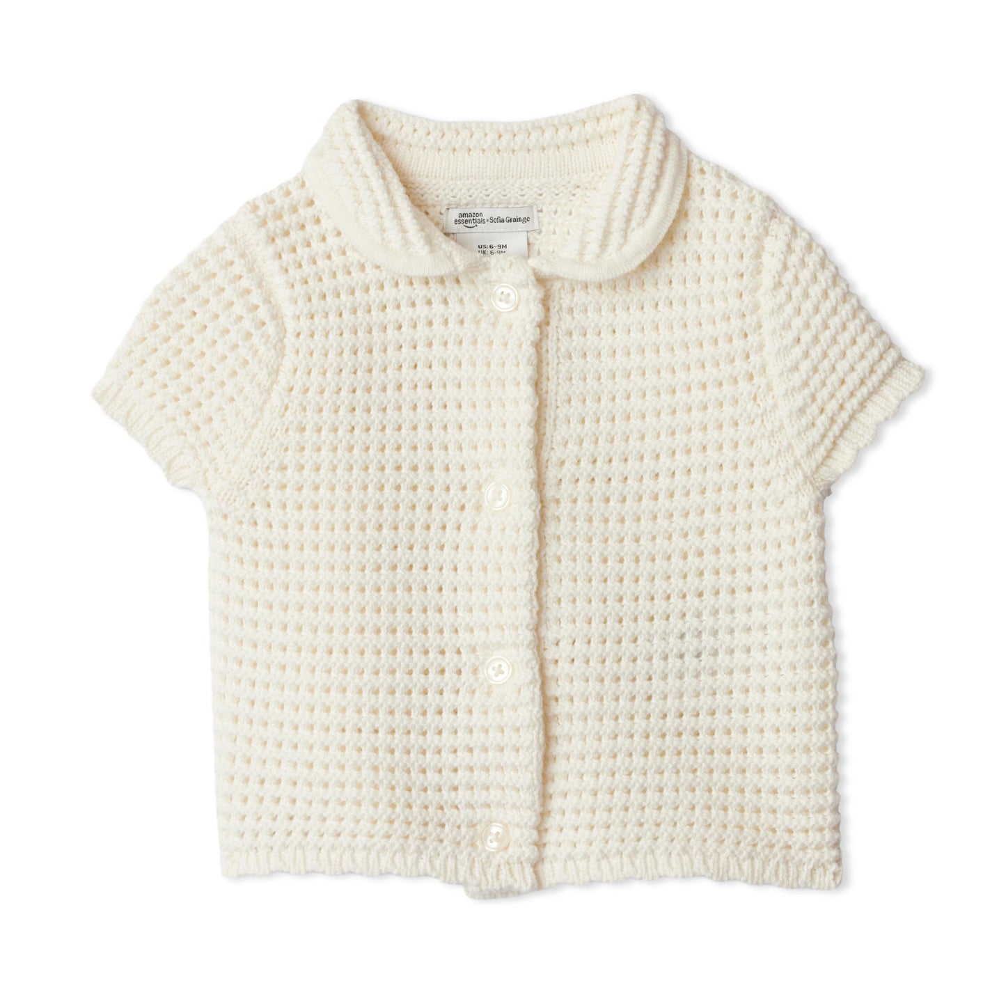 Amazon Essentials x Sofia Grainge Toddlers and Baby Girls' Cotton Short Sleeve Button Front Sweater with Peter Pan Collar